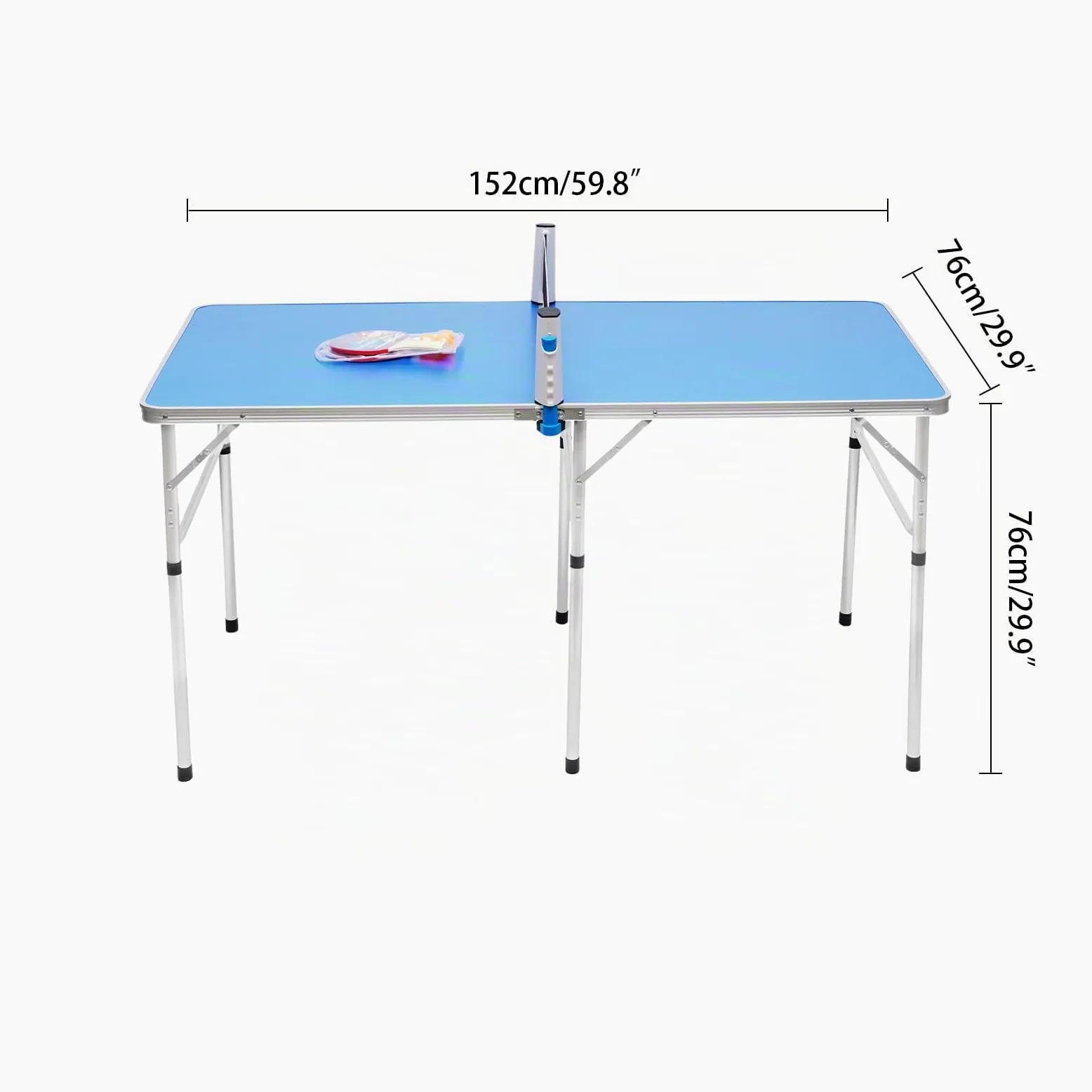 Mesa de ping pong plegable, mini mesa de ping pong con 2 raquetas, 3 pelotas y red de ping pong, mesa de ping pong para interior y exterior, 152 x 76 x 76 cm
