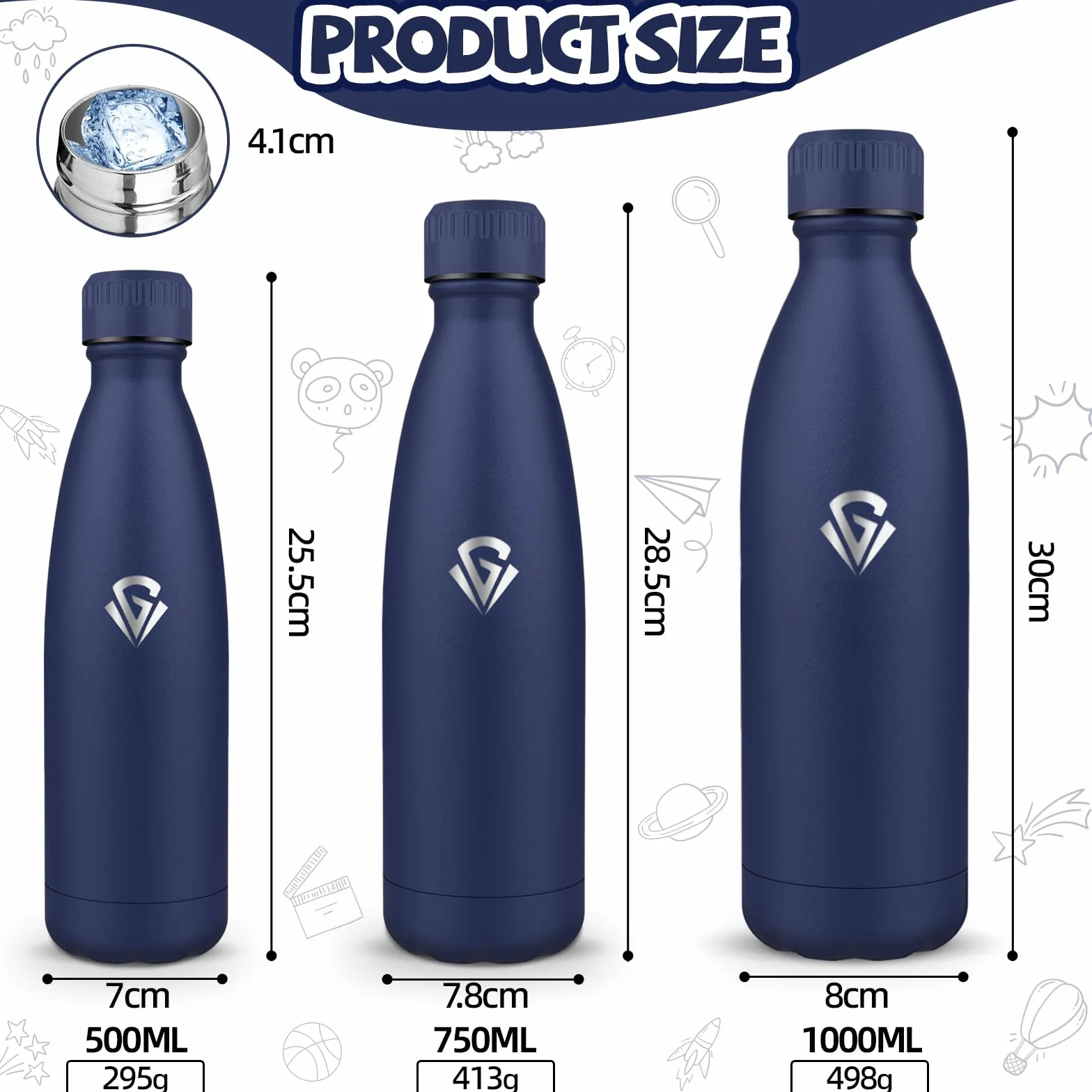 HoneyHolly Botella Agua Acero Inoxidable, Sin BPA 500ML, Botella Agua Niños, Acero Inoxidable 18/8, Botella Termica, A Prueba de Fugas Reutilizable, Termo para Camping, Gimnasio, Escuela, Deportes