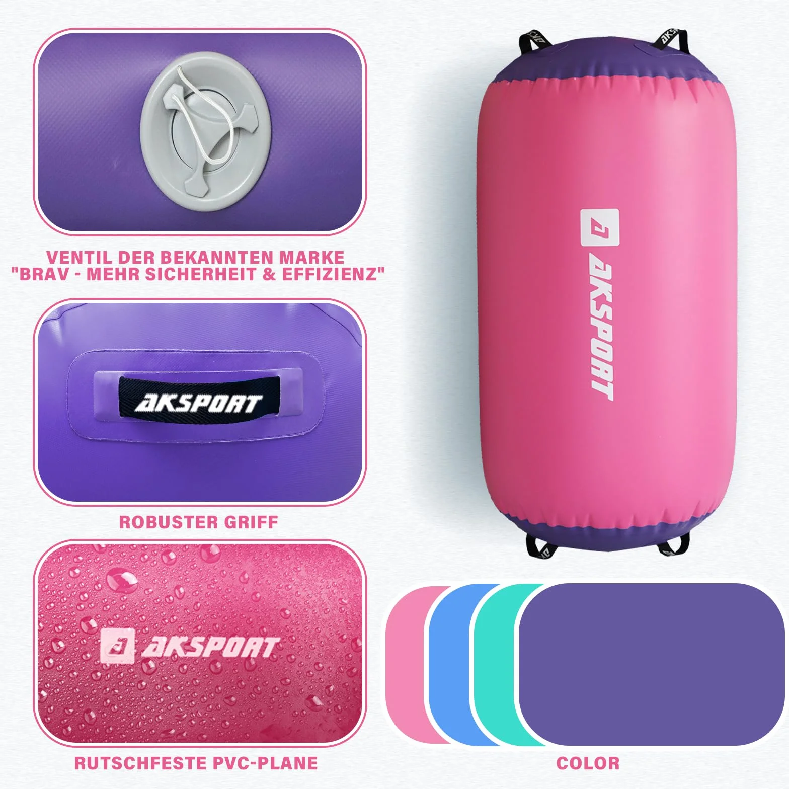 AKSPORT Air Roller Yoga Roller Inflable Air Barrel Gymnastics con Bomba de Aire