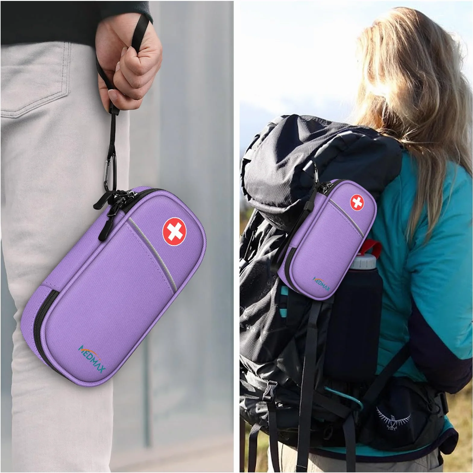MEDMAX Enfriador Bolsa de Insulina 2 Paquetes de Hielo, Portátil Organizador de Medicamentos Aislado, Estuche para Bolígrafos de Insulina, Púrpura