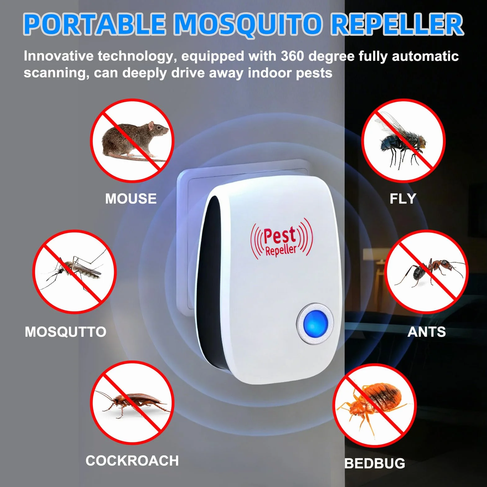 Repelente Ultrasónico de Plagas 4 Piezas, Antimosquitos Eléctrico Enchufe para Control de Insectos, Ahuyentador de Ratones y Cucarachas