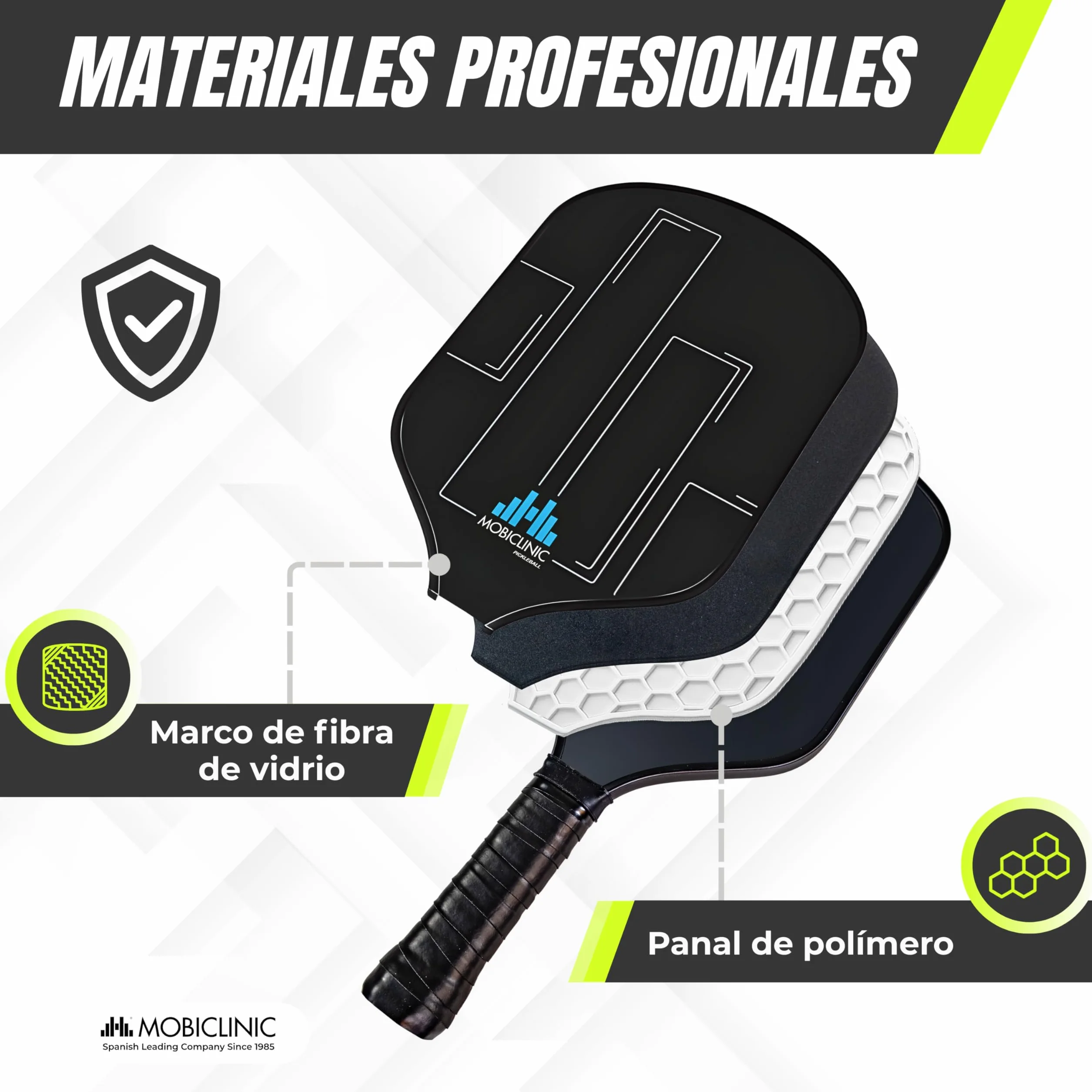 Mobiclinic®, Set de Pickleball, Palas de Fibra Vidrio, Pelotas Interior y Exterior, Bolsa Transporte, Núcleo de Polipropileno de Panal, Grip Antideslizante (4 Palas + 8 Pelotas + Red)