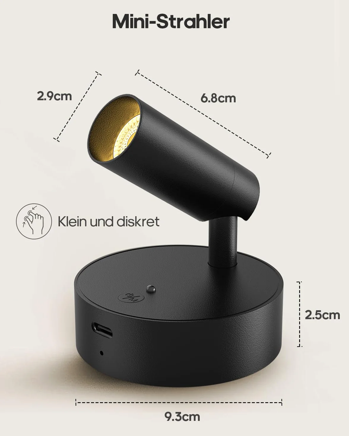 Foco de pared inalámbrico recargable 3000 mAh 3 colores regulable mando a distancia negro