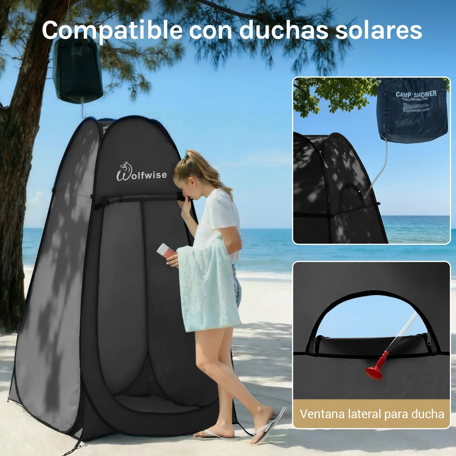 Wolfwise Tienda Ducha Camping Pop Up, Carpa Instantánea Vestidor Exterior para Baño Playa