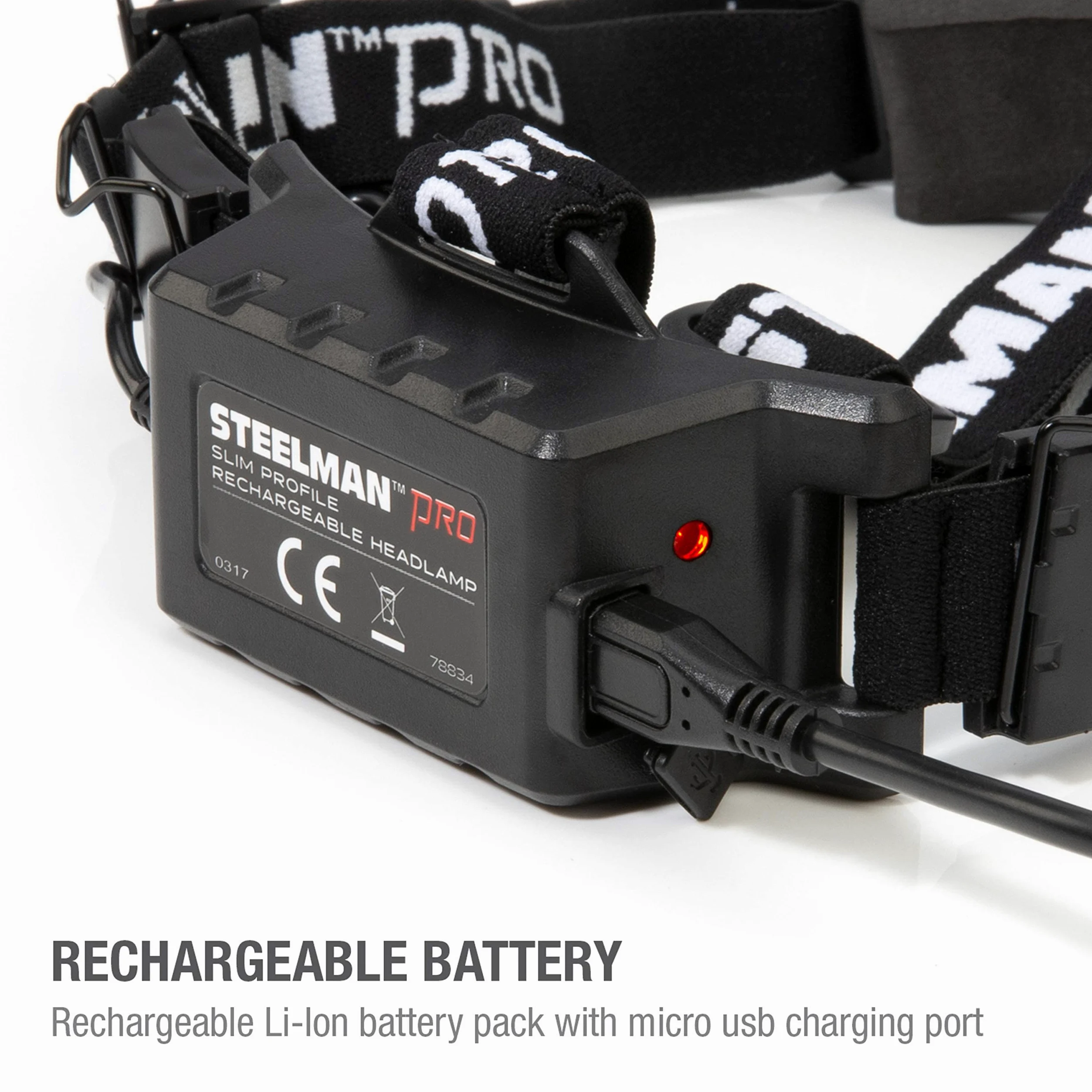 Steelman Slim Profile - Linterna frontal LED recargable activada por movimiento, 250 lúmenes, 3 ajustes de brillo, rango de 20 metros, resistente al agua