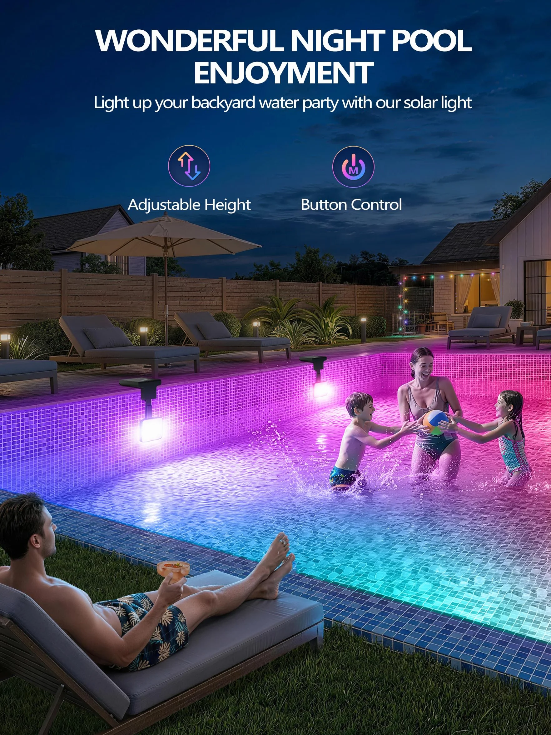 DeeprBlu Luz Piscina Solar Sumergible LED 10 Modos con Termómetro
