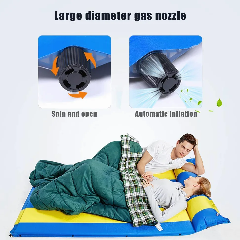 Doble Almohadilla Autoinflable, Colchoneta para Acampar Al Aire Libre con Almohada, Colchón De Espuma A Prueba De Humedad De 3 Cm, Colchón De Aire, Diseño De Costuras, para Caminar, Viajar