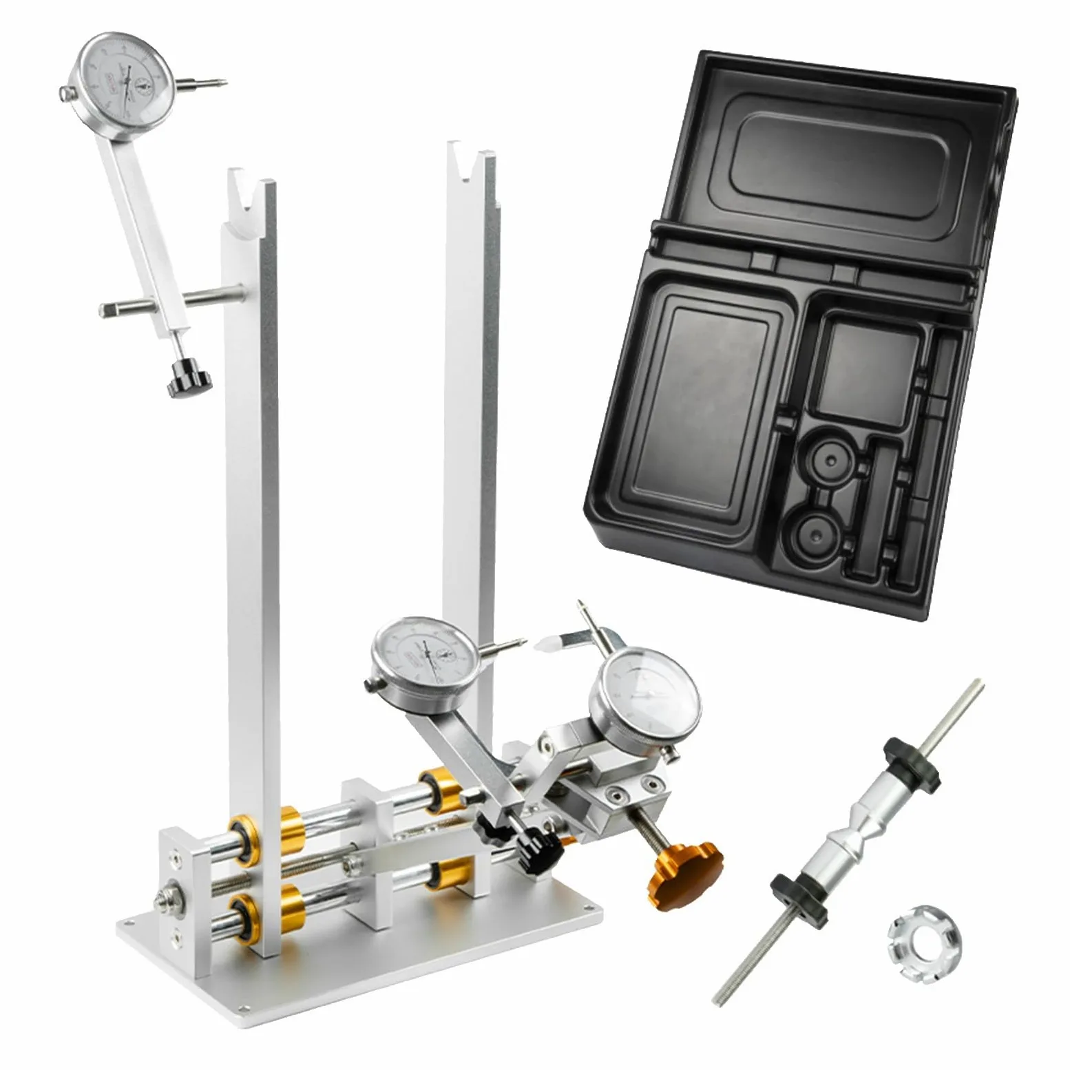 Centrador de Ruedas de Bicicleta, Centrador Profesional de Rodamientos con 3 Medidores y Caja de Almacenamiento, Herramienta de Reparación de Llantas y Neumáticos, Soporte Plegable