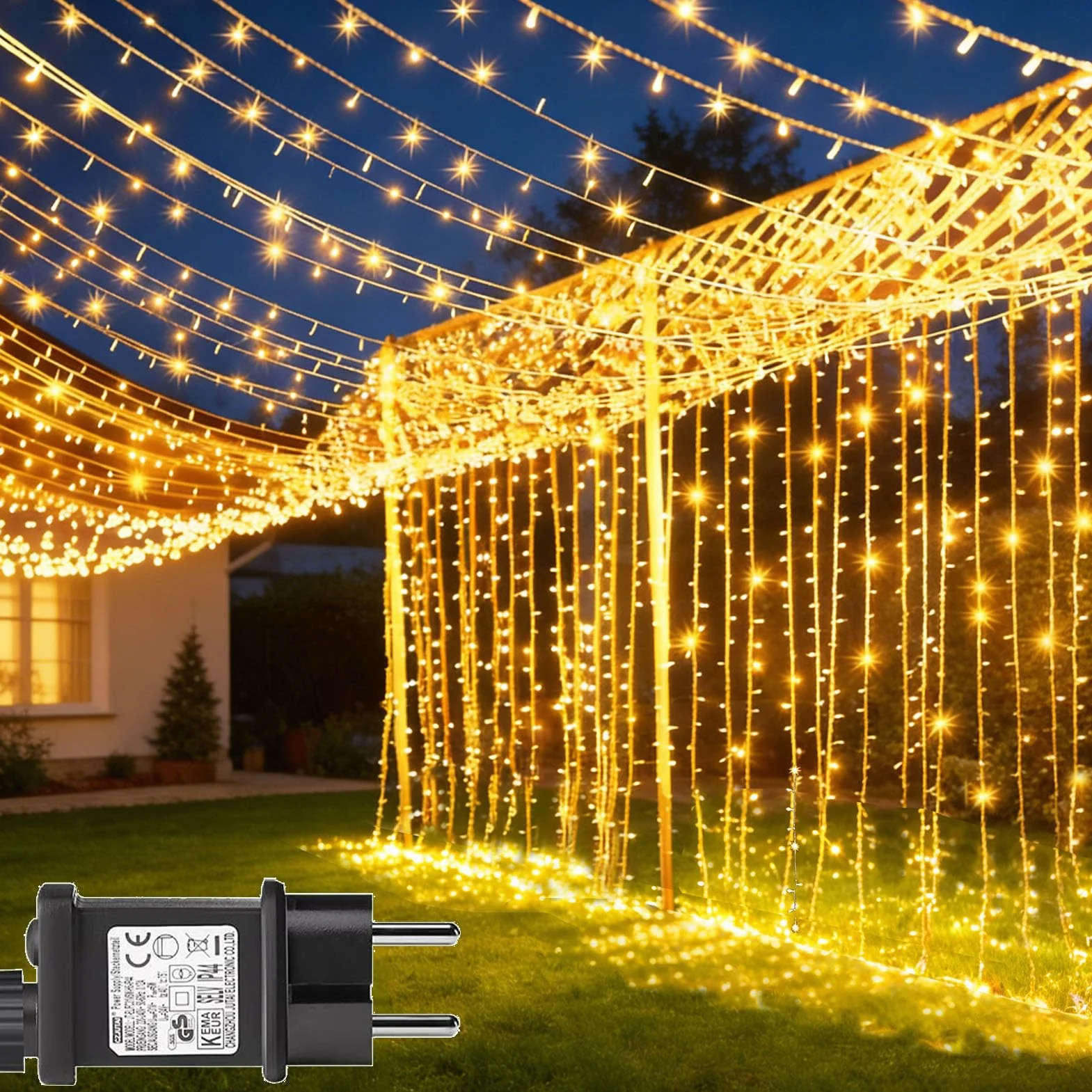 yowin Cortina de Luces 600 LED 6mx3m Luces Navidad Impermeable Cascada Blanco Cálido