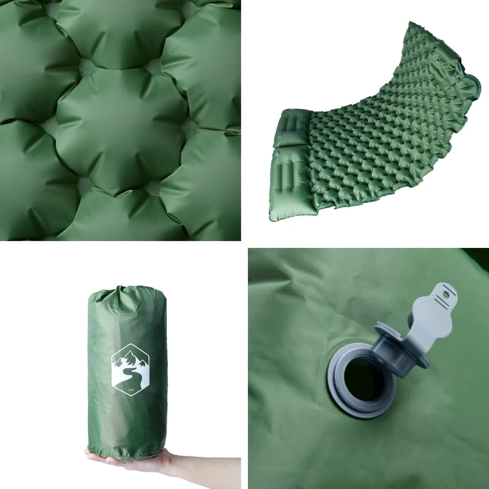 Colchoneta autoinflable con cojín azul marino, nailon 40D con revestimiento de TPU, 10 x 10, con bomba de pie, portátil, para camping, senderismo, tienda de campaña y vivac