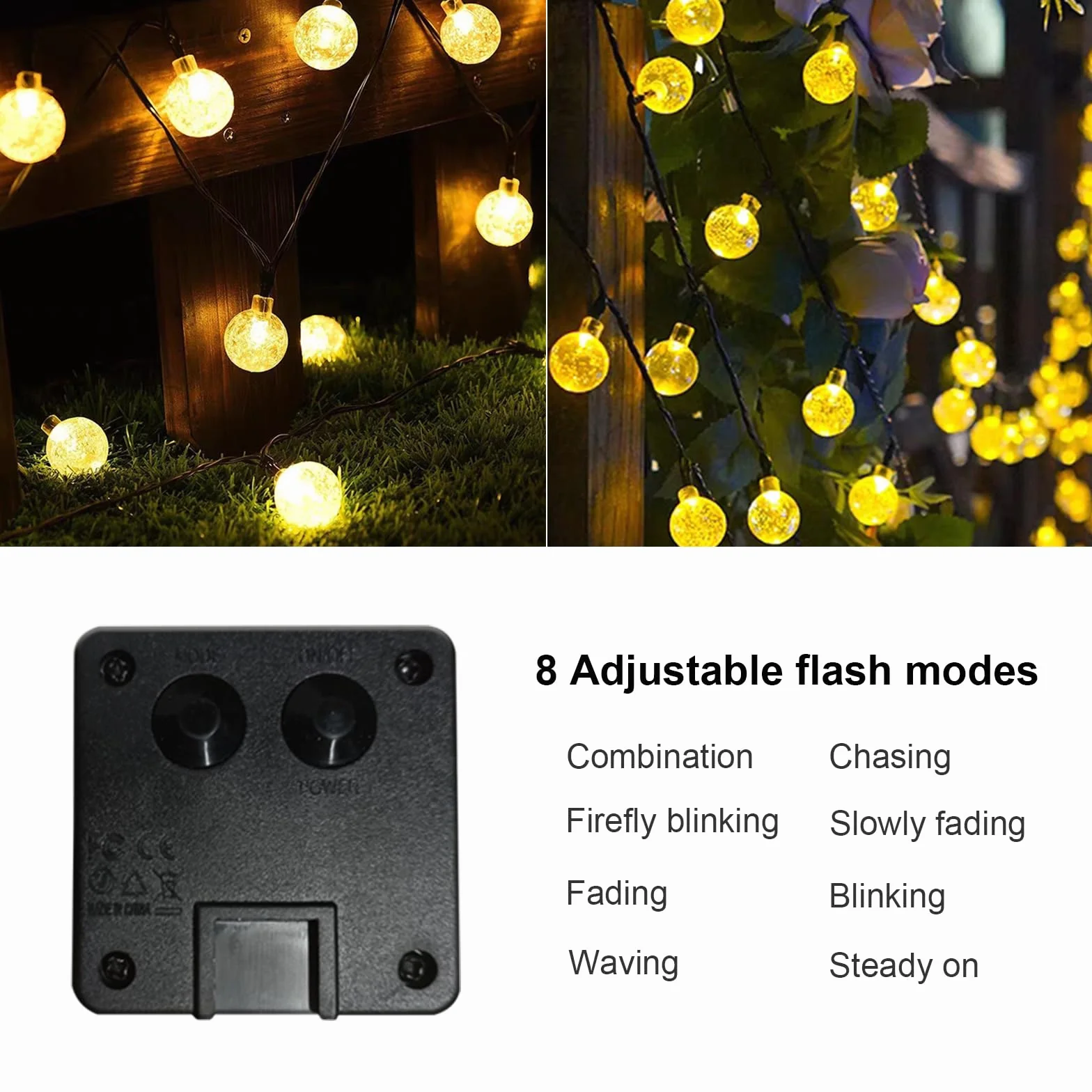 LQWELL Guirnaldas de Luces Solares 30LED 8M IP44 8 Modos Blanco Cálido para Jardín Exterior
