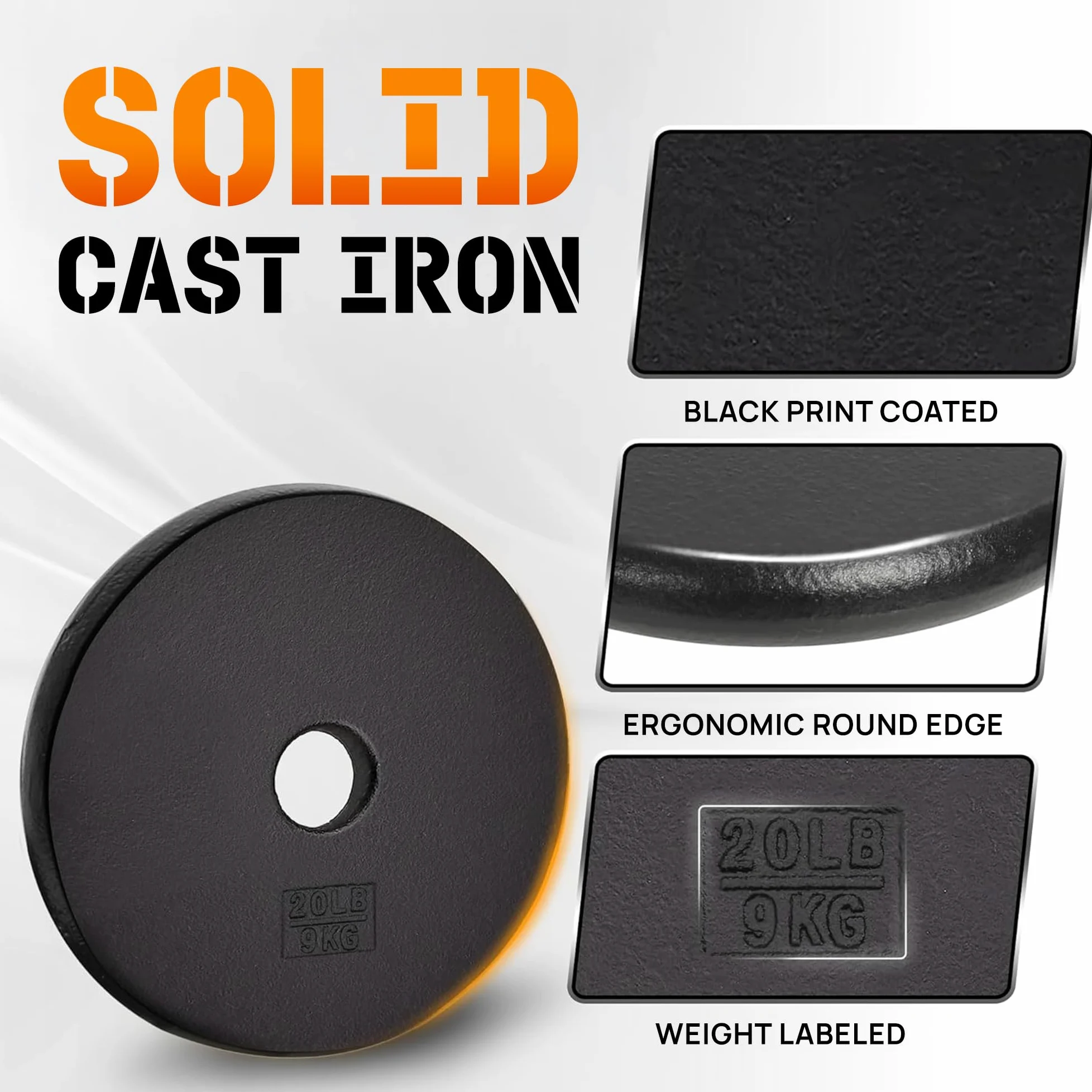 Yes4All Placa de peso estándar de hierro fundido de 1 pulgada, ideal para entrenamiento de fuerza, 20 libras, par