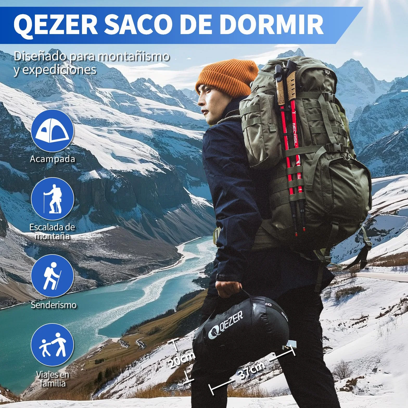 [Plumón] Saco de Dormir 0 Grados [-28℃~8℃] Saco de Dormir de Invierno 1kg/1.5kg Relleno de plumón - Adultos y niños-Sleeping Bag para Camping, Senderismo y Acampada