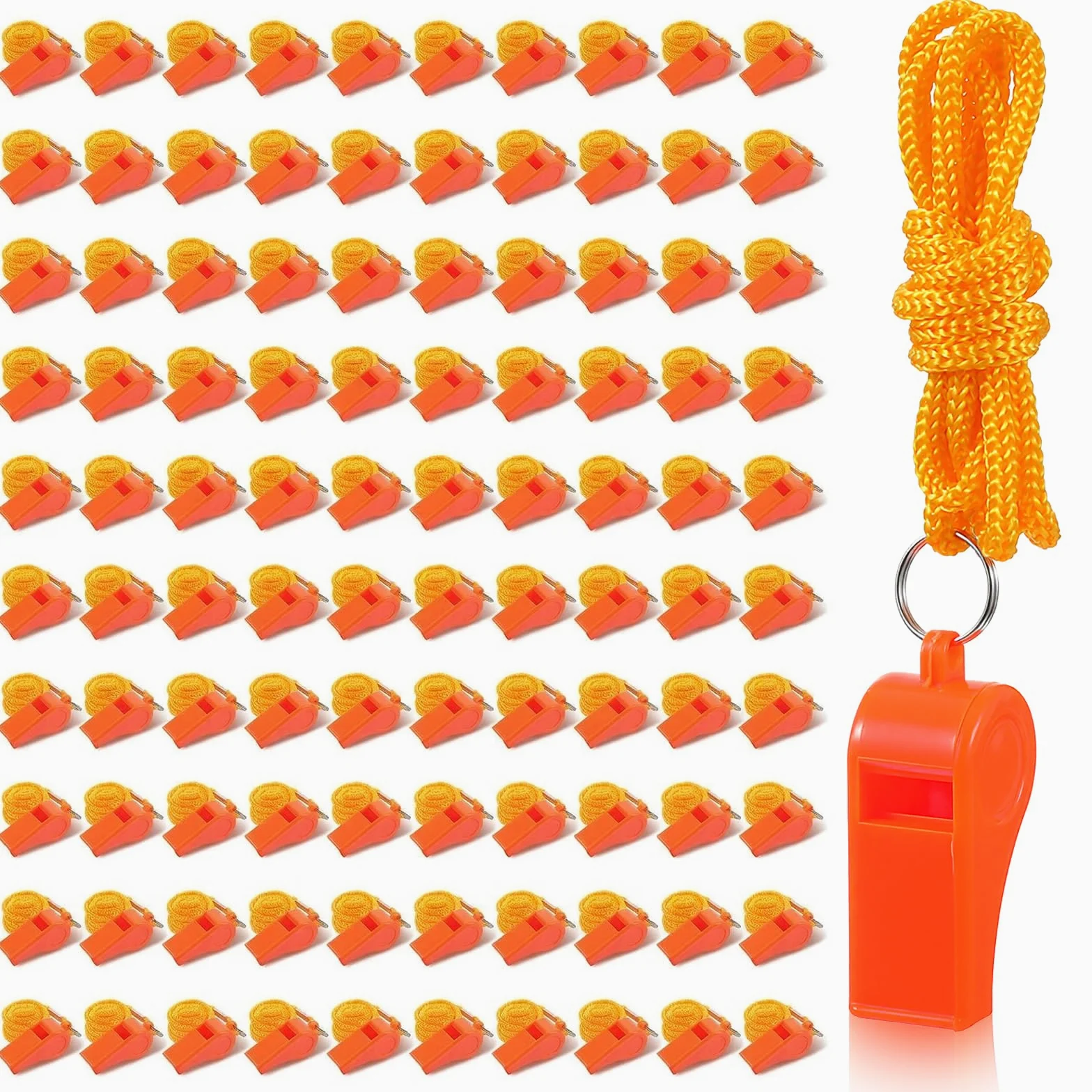 100 silbatos a granel para adultos con cordón, silbato de emergencia de seguridad de plástico, silbatos de sonido fuerte y nítido para entrenadores salvavidas, senderismo, accesorios de