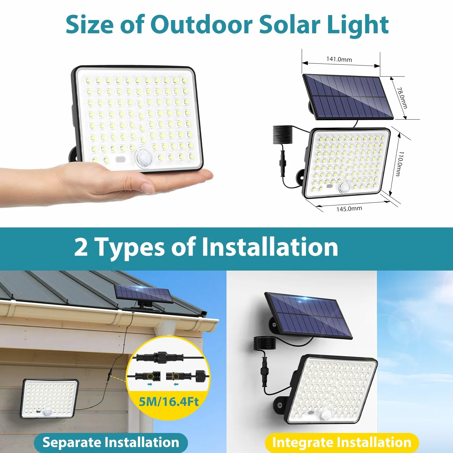 Focos LED Exterior Solares Sensor de Movimiento IP65 Impermeable 2 Paquete