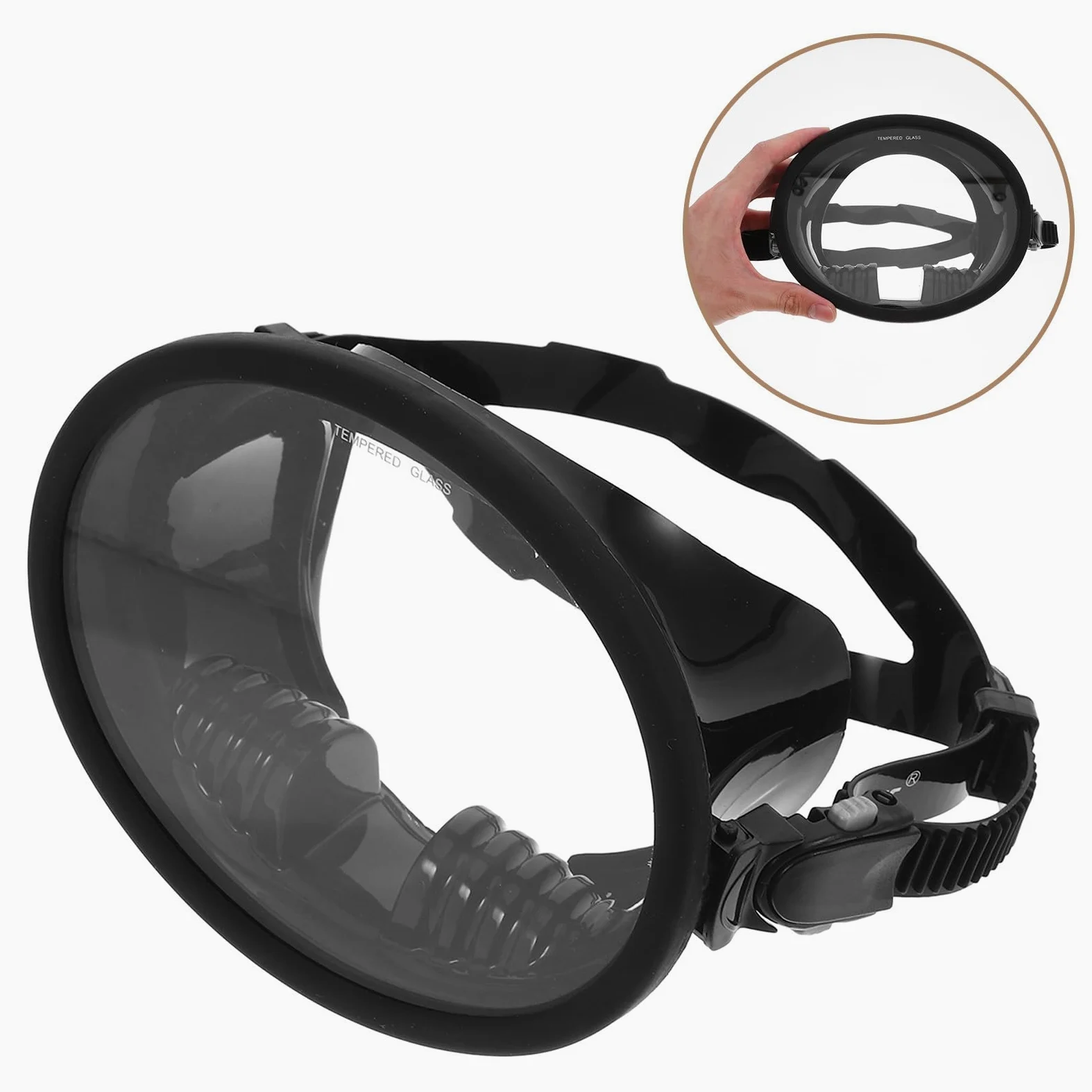 YARNOW Máscara de Buceo Silicona y Vidrio Templado Antivaho Diseño de Visión Amplia Resistente a Fugas en Color Negro para Buceo y Esnórquel