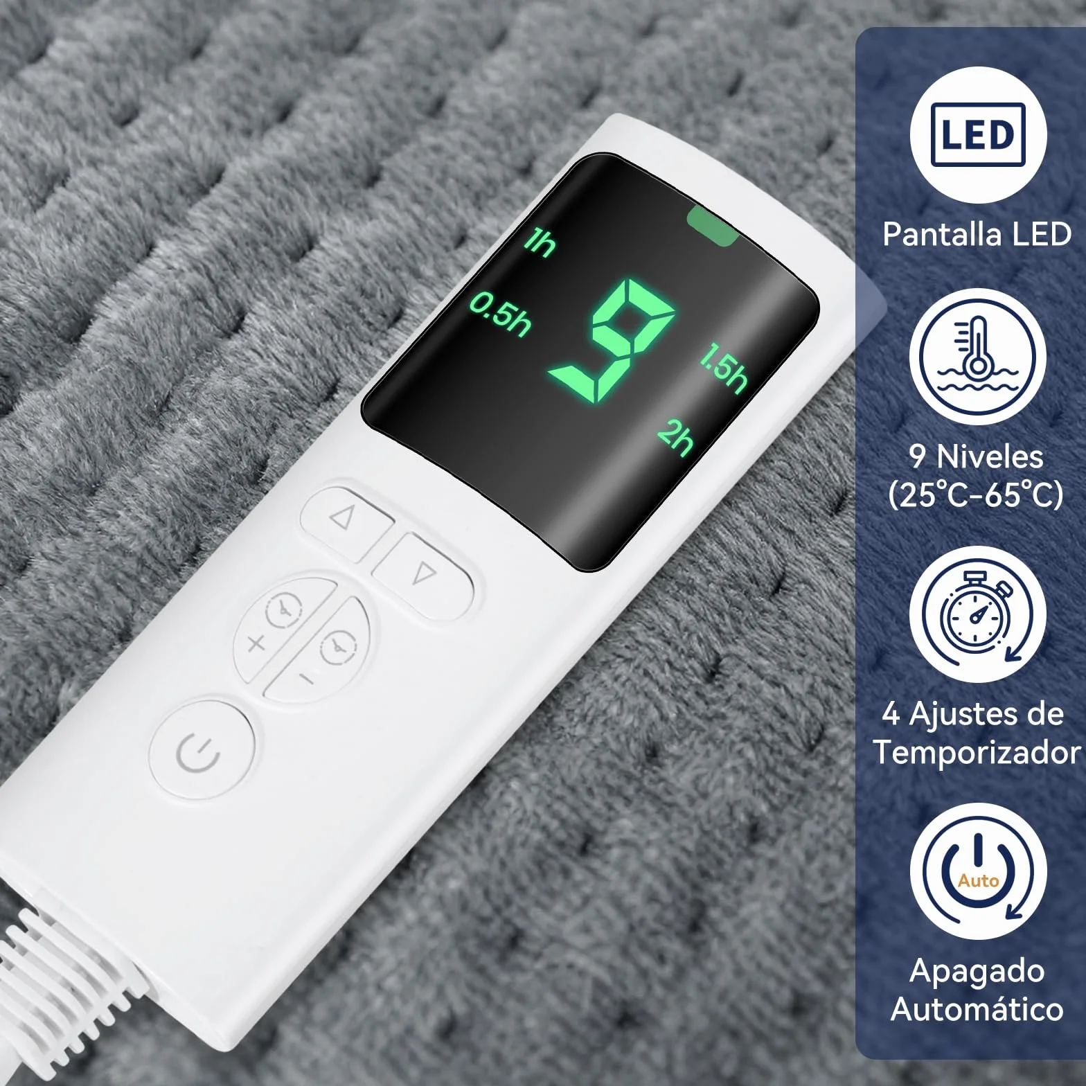 Manta Electrica Lumbar 9 Temperaturas 4 Temporizadores Lavable a Máquina 30x60cm Franela Suave