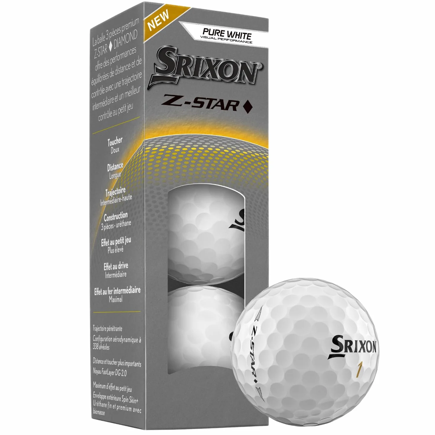 Srixon Z-Star Diamond 2&3 Pelota de Golf Alto Rendimiento FastLayer DG Core 2.0 Spin Skin+