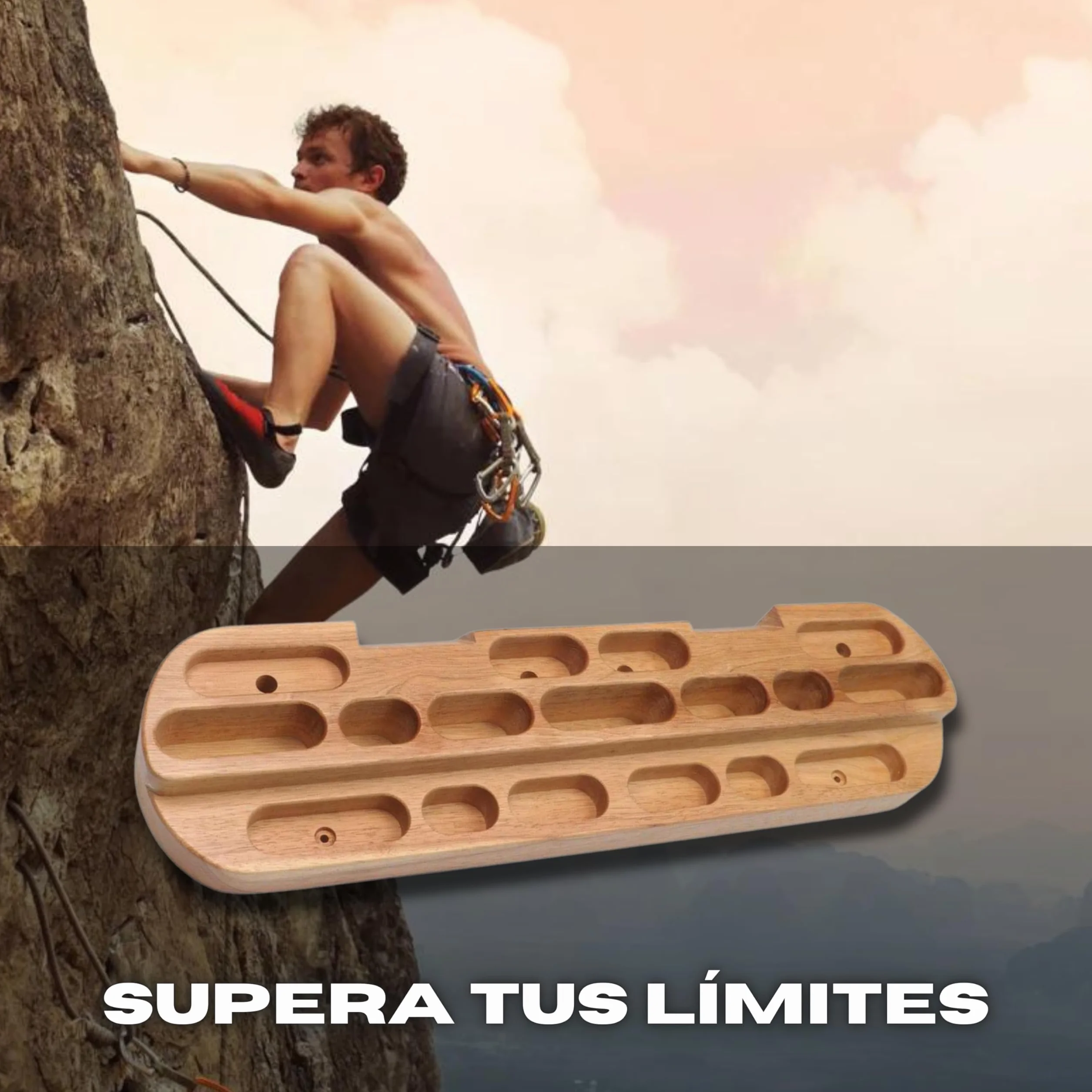 Hangboard Tabla Entrenamiento Escalada Multipresa Escalada Hangboard Escalada — Tabla de Madera Extragrande 60 cm, Resistente 150 kg, con Presas Variadas para Fuerza y Técnica en Casa o Gimnasio