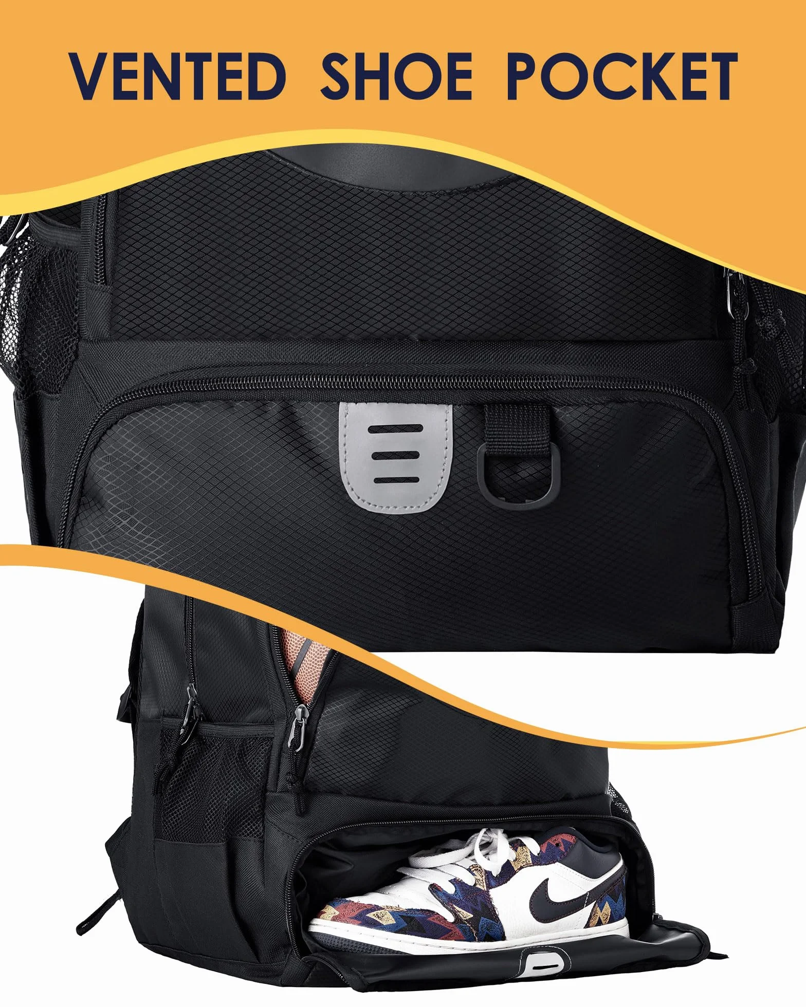 TRAILKICKER Mochila de Malla Negra para Baloncesto, Fútbol, Voleibol, con Compartimento para Pelota y Zapatos