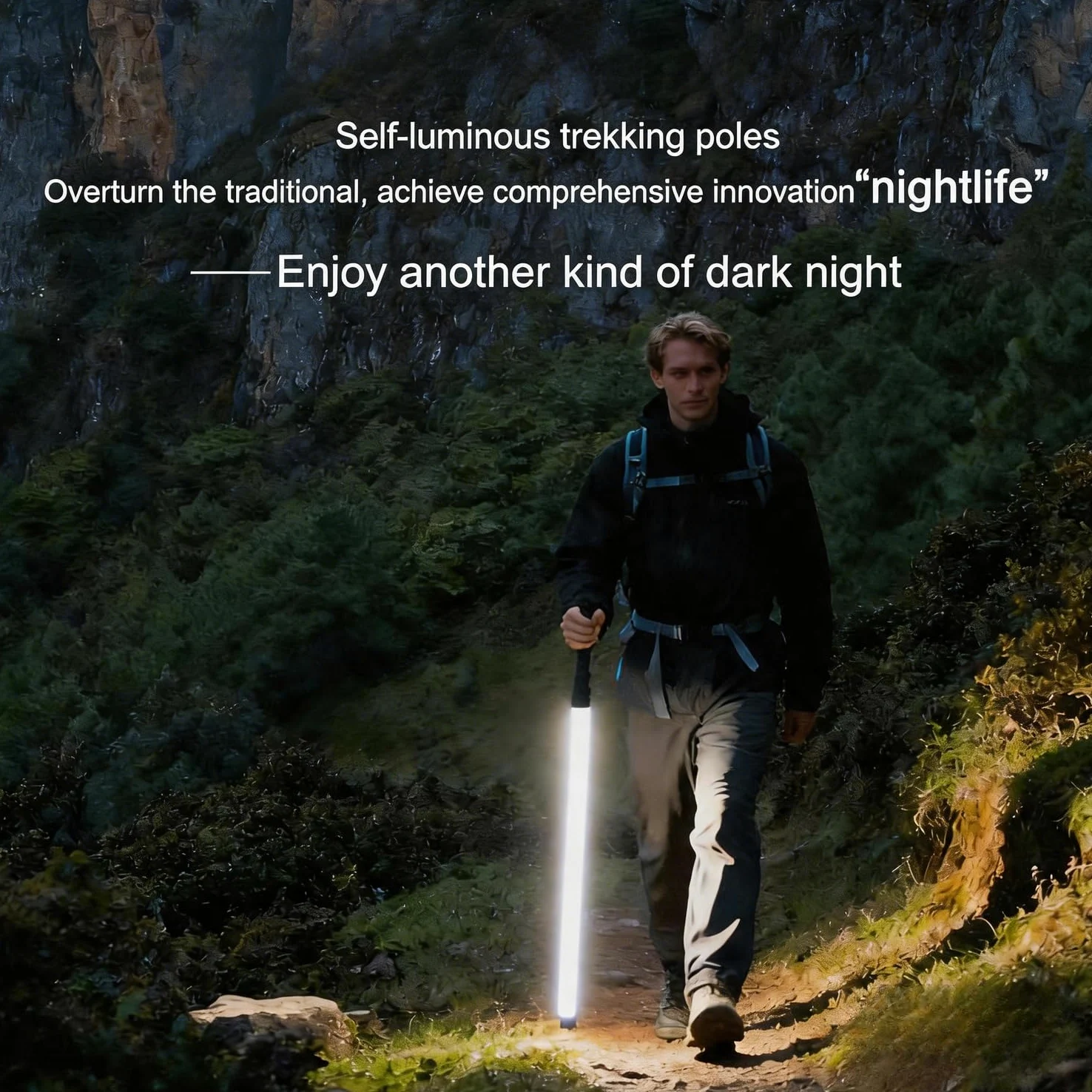 Bastón de senderismo luminoso LED Glow 2026 | Bastón de senderismo iluminado 8H, agarre antideslizante, supervivencia táctica para camping, mochileros, montañismo