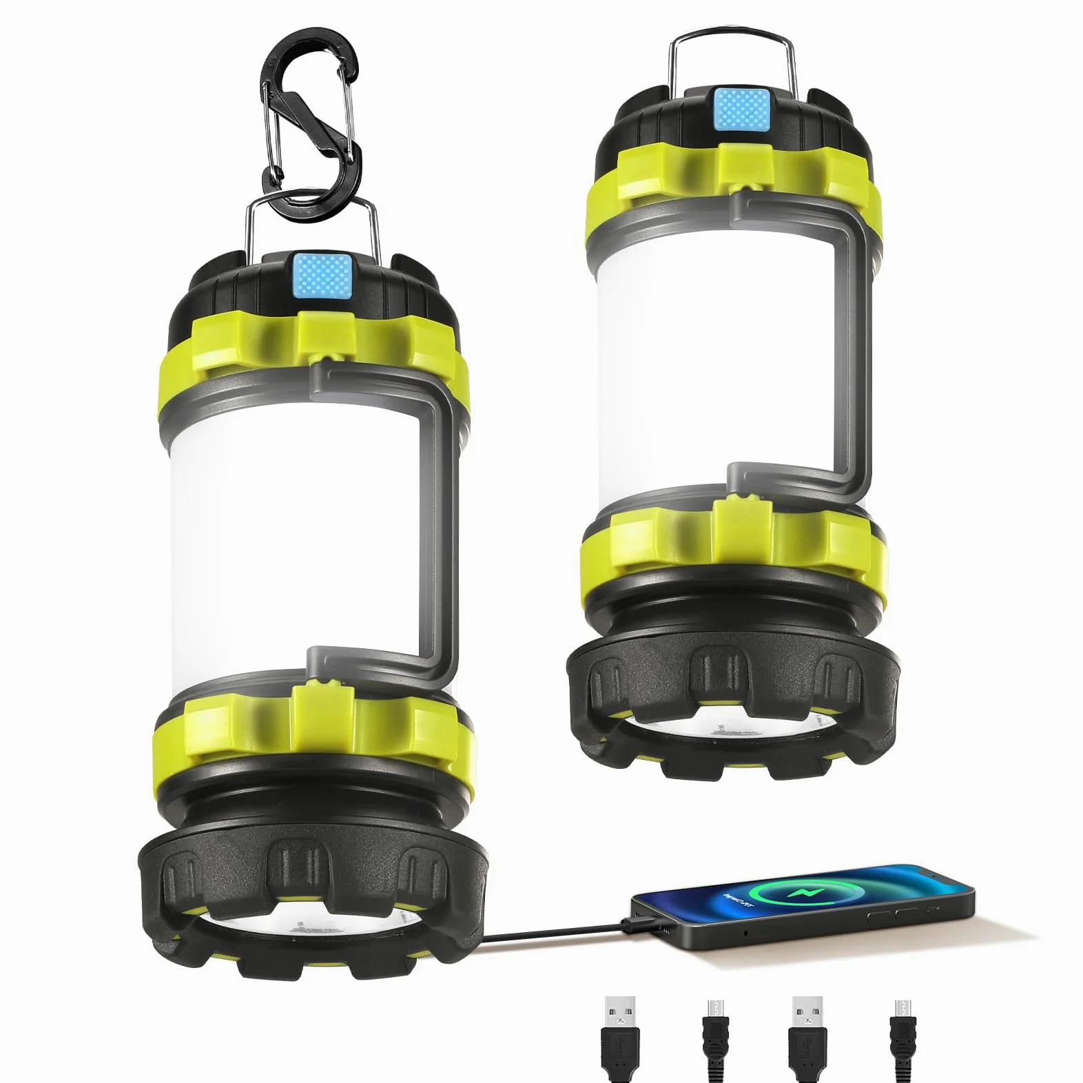 Consciot - Paquete de 2 linternas LED recargables, linterna portátil con 6 modos de luz, banco de energía de 3600 mAh, IPX4 impermeable, USB C, luces de camping para huracán, emergencia, kits de