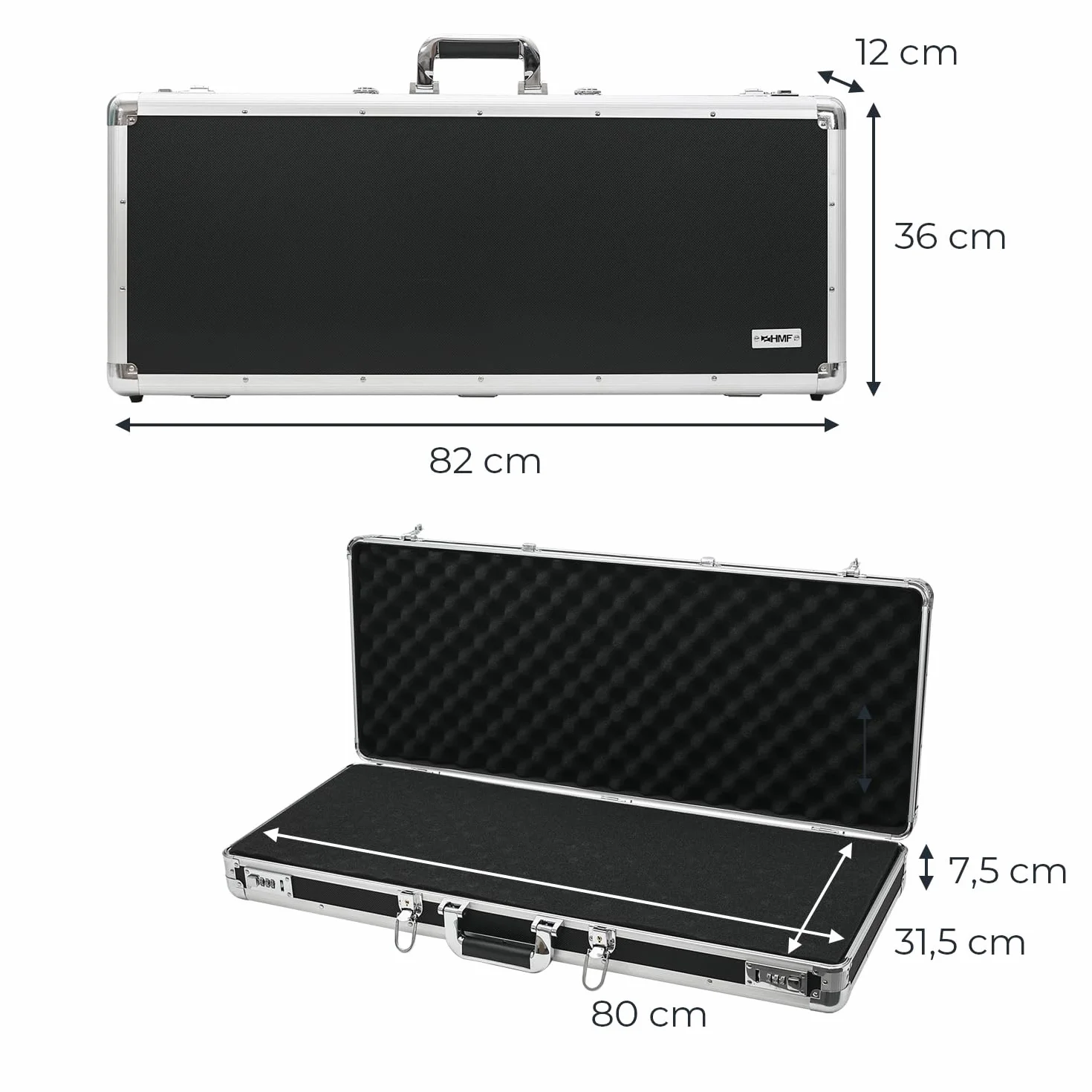 HMF 14444-02 Funda de Aluminio para Rifles con Rejilla de Espuma | 82 x 36 x 12 cm | Negra