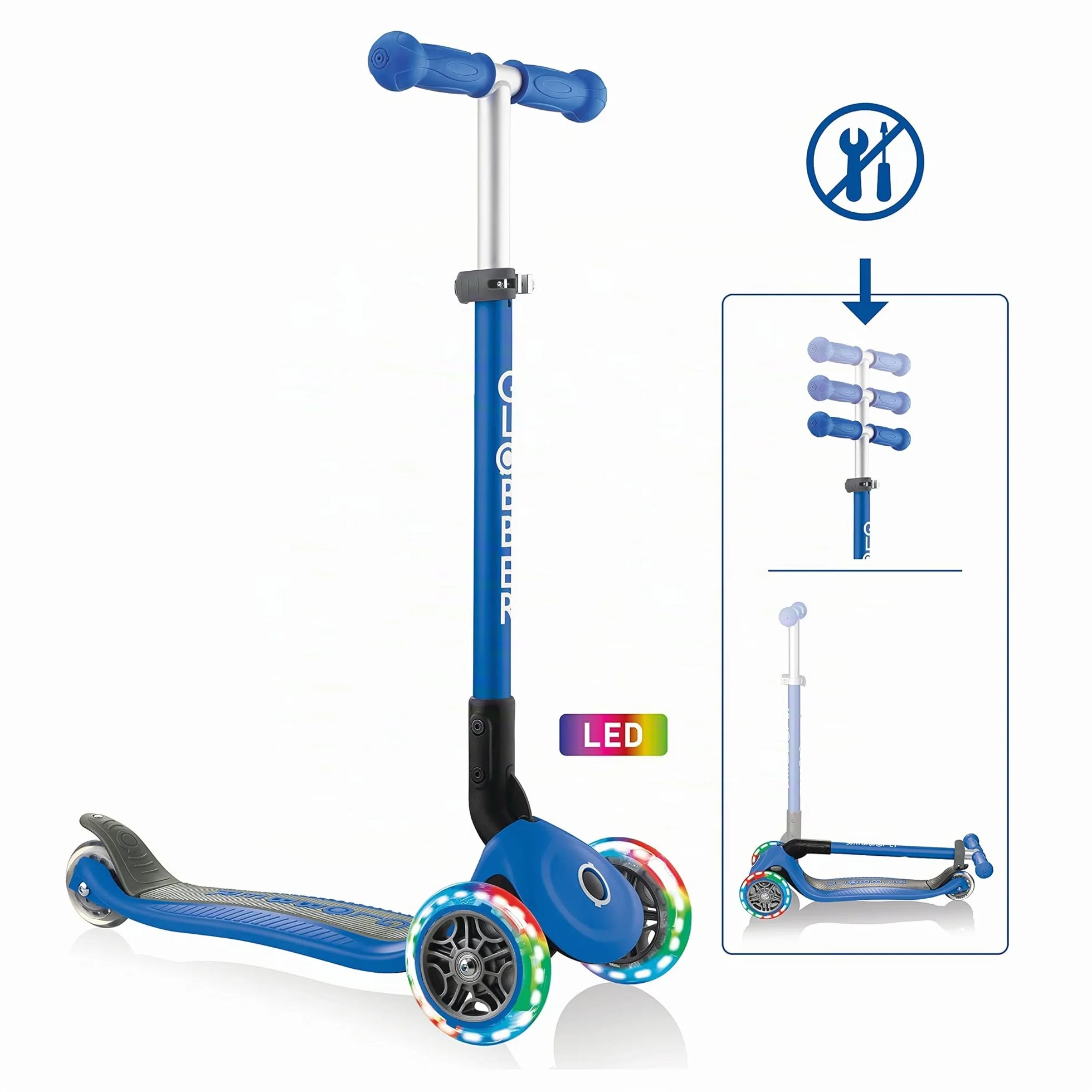 Globber Primo Foldable - Ruedas Luminosas (Plegables, Talla única), Color Azul Marino