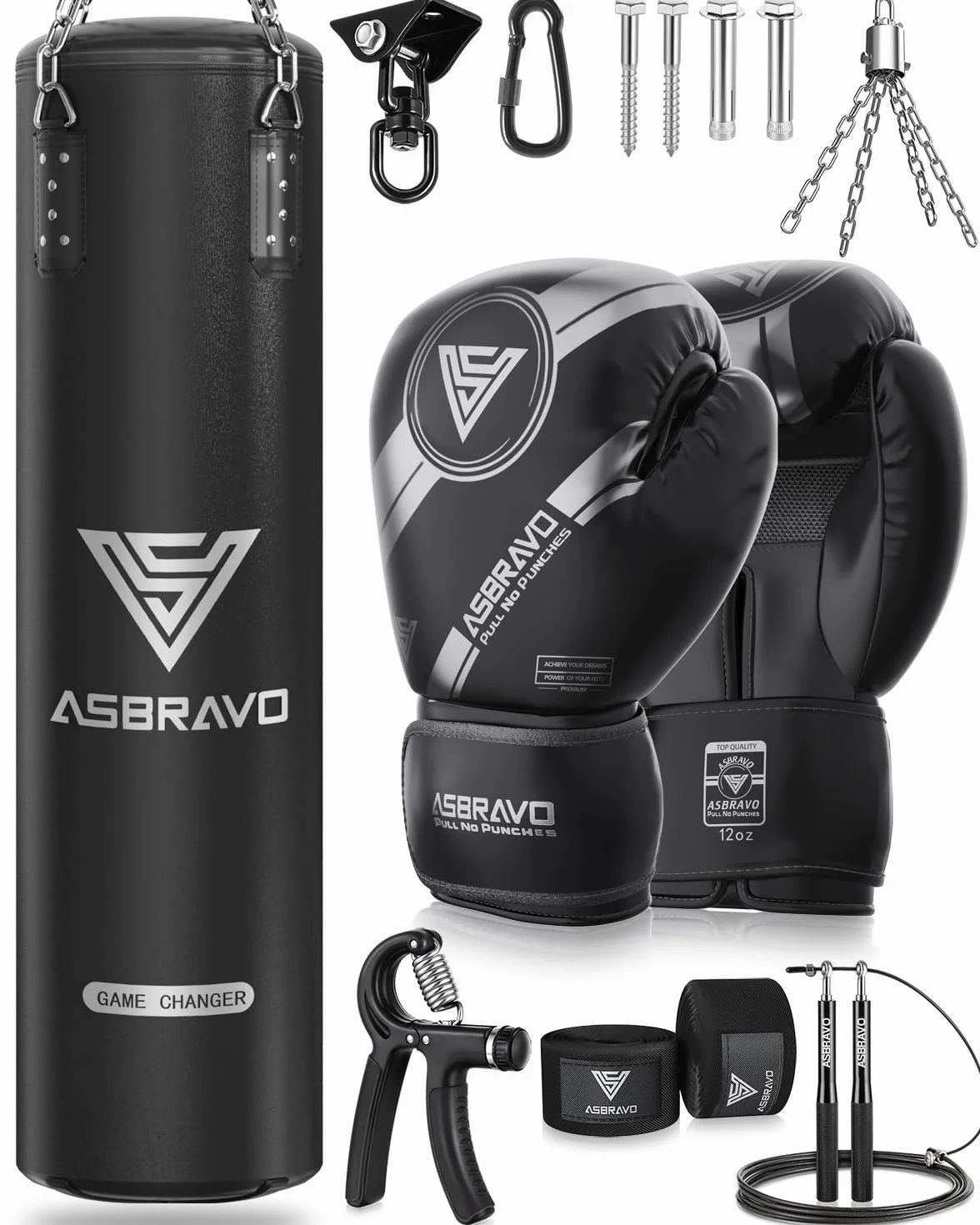 Saco de boxeo para adultos, juego de saco de boxeo pesado de poliuretano de 12 onzas, guantes para artes marciales mixtas, Muay Thai, kickboxing, gimnasio en casa, artes marciales (sin