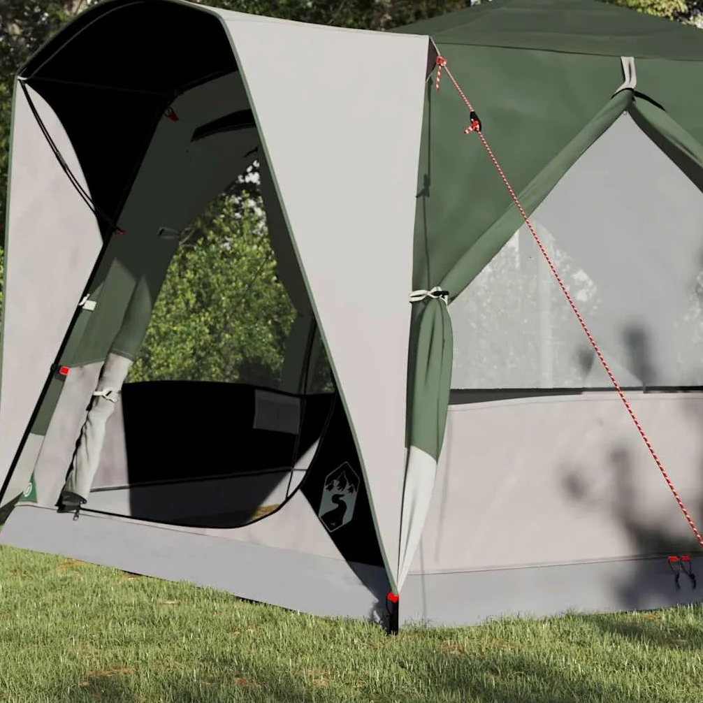 Tienda familiar para 5 personas, verde, 185T poliéster, 333 x 317 x 194 cm, resistente a los rayos UV, impermeable, con bolsa de transporte para camping