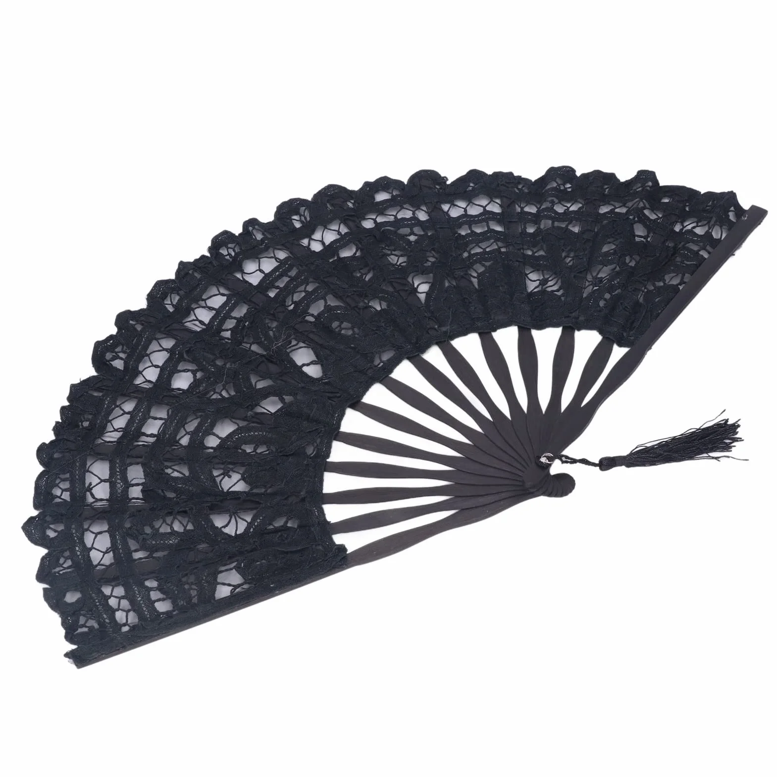 TOPINCN Abanico de Mano Plegable de Encaje de Algodón Abanico de Mano Nupcial Bordado con Bastones de bambú para la Decoración de la Boda Fiesta de Baile (Negro)