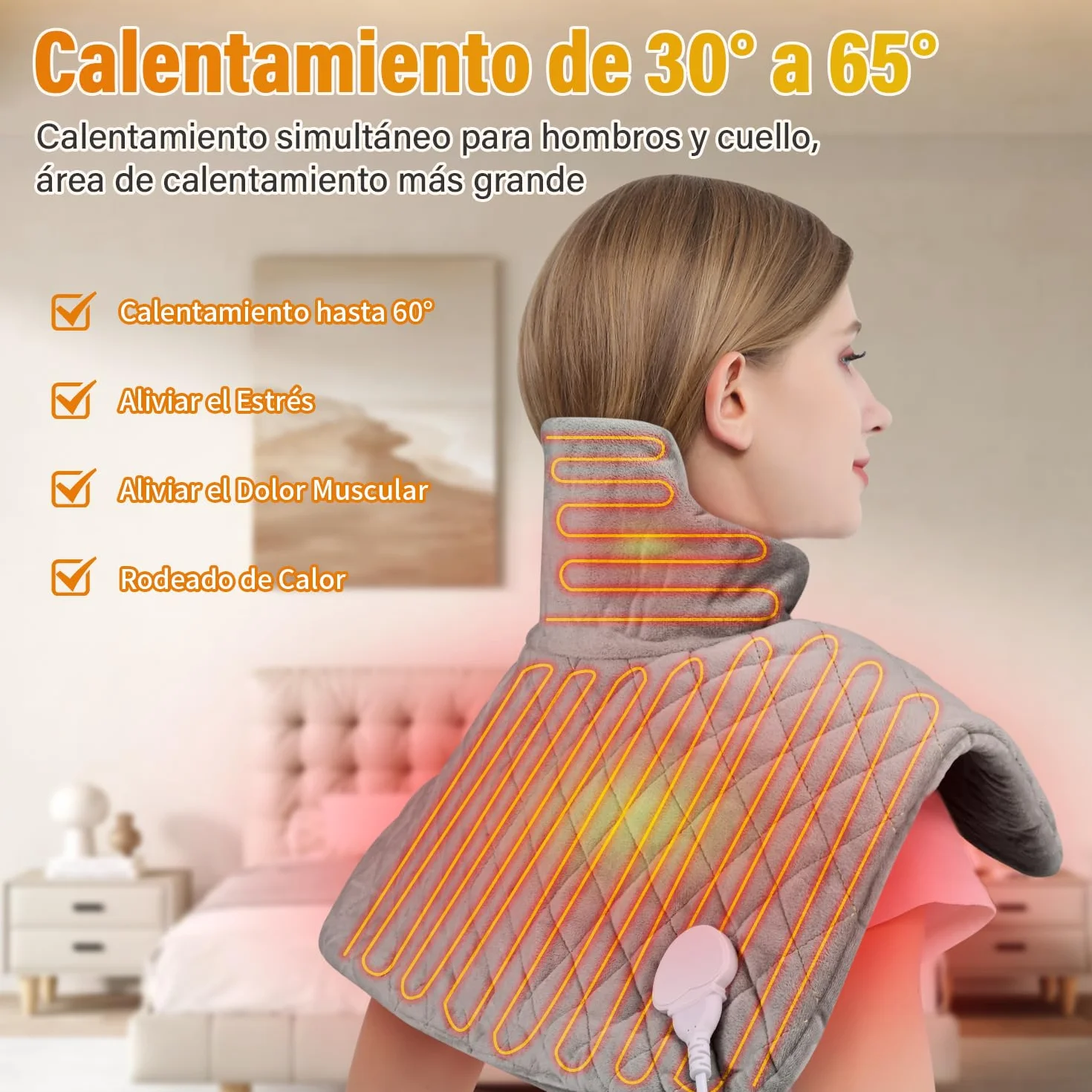Onherm Almohadilla Eléctrica Cervical 48×58 cm Manta Térmica Apagado Automático 9 Niveles Temperatura Franela Lavable Máquina