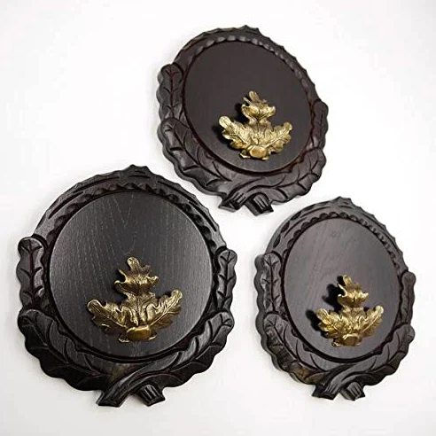 GTK - Juego de 3 placas de cuña talladas oscuras AF 16 cm con 3 hojas de roble, portada grande, tabla cuña, tabla de especias, placa de trofeos