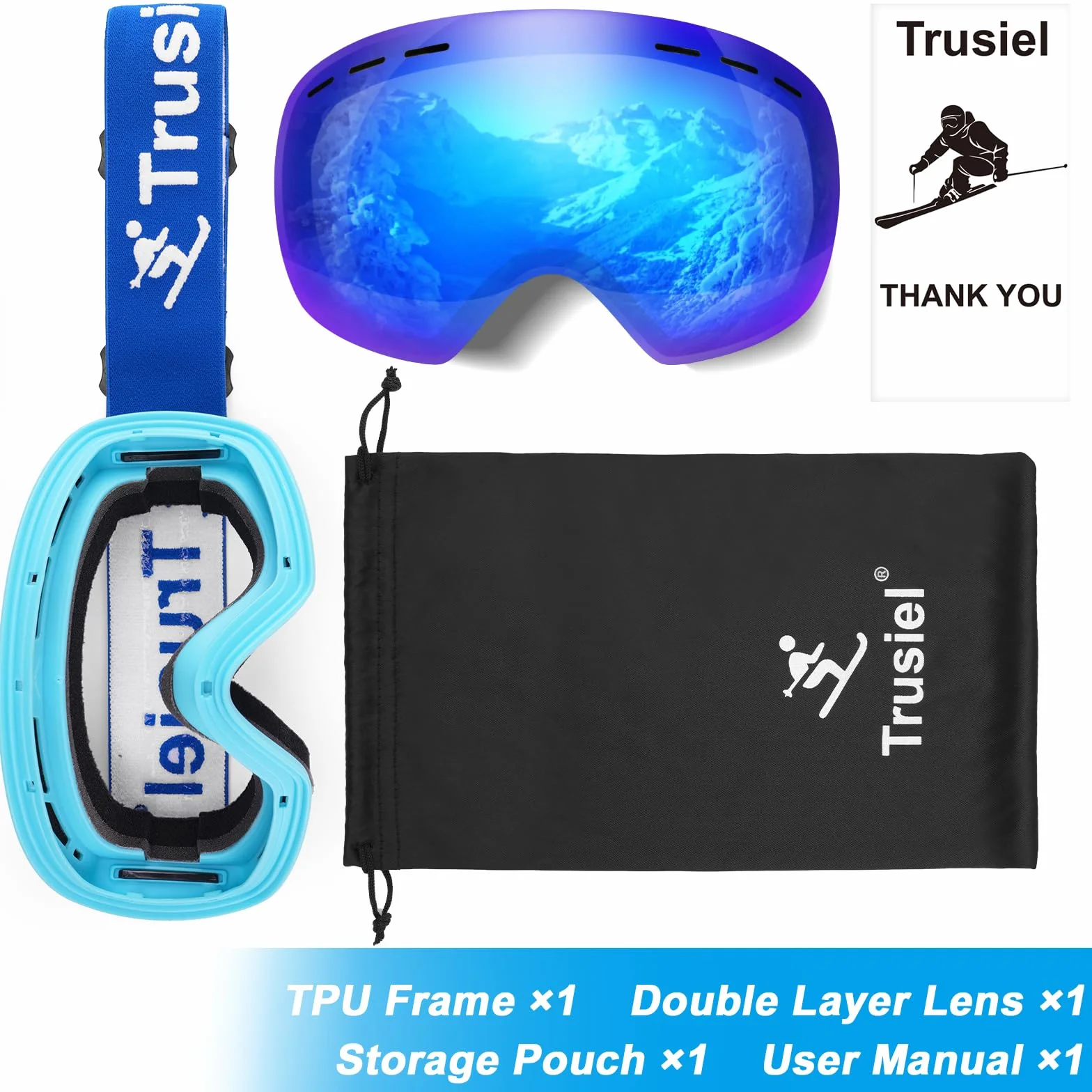 Gafas de Esquí Trusiel OTG Ajustable Anti-Niebla Protección UV Hombre Mujer Casco Snowboard