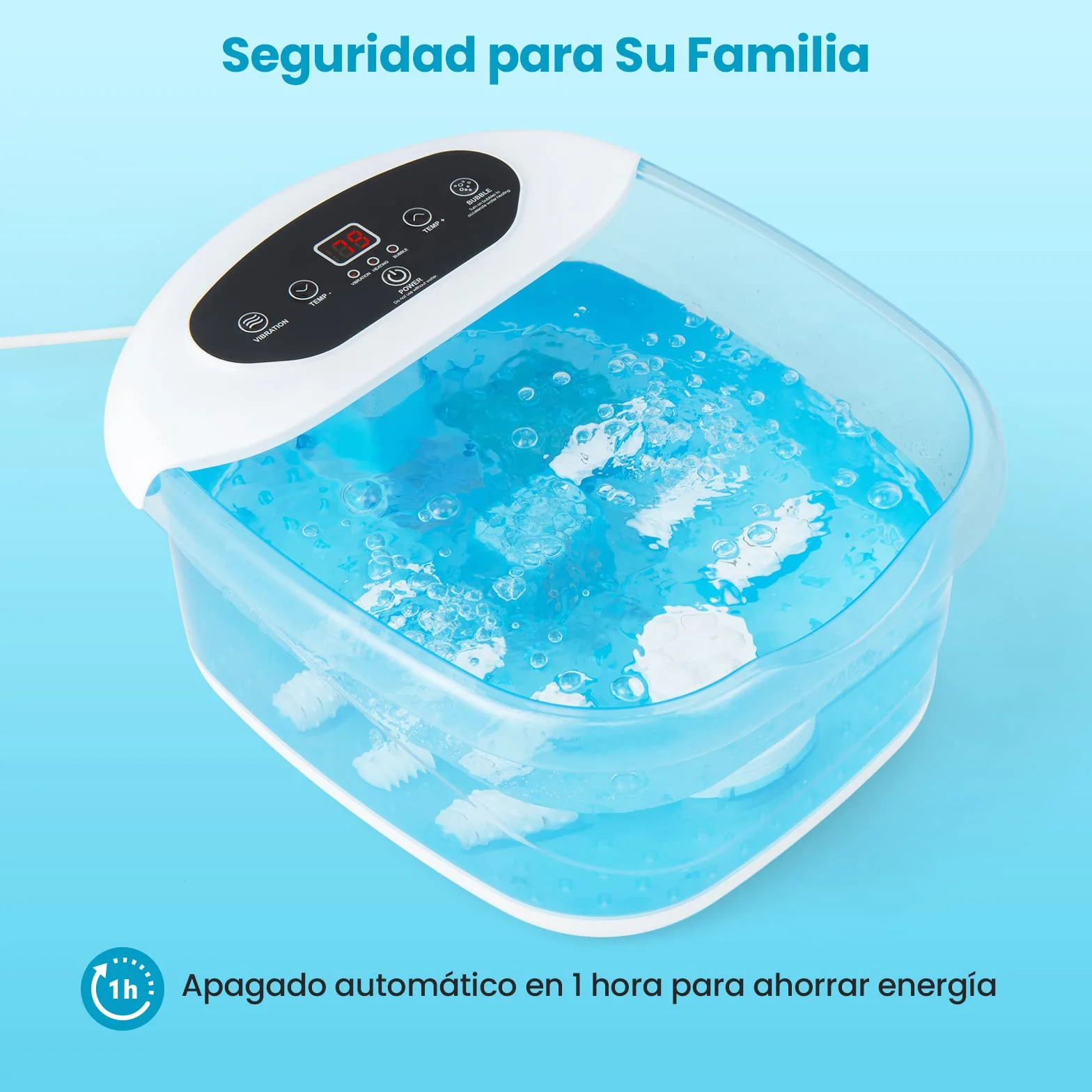 COSTWAY Masajeador de Pies con Calor, Burbujas y Vibración, Pediluvio Eléctrico Azul