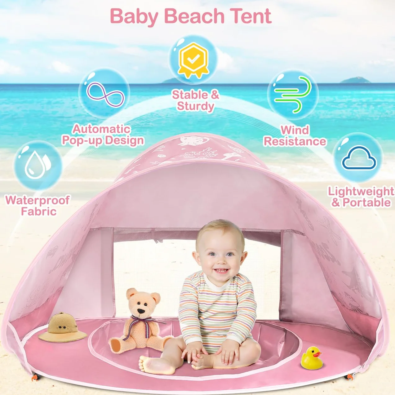 Tienda Playa Bebe Pop up con Piscina Plegable Portátil Protección Solar