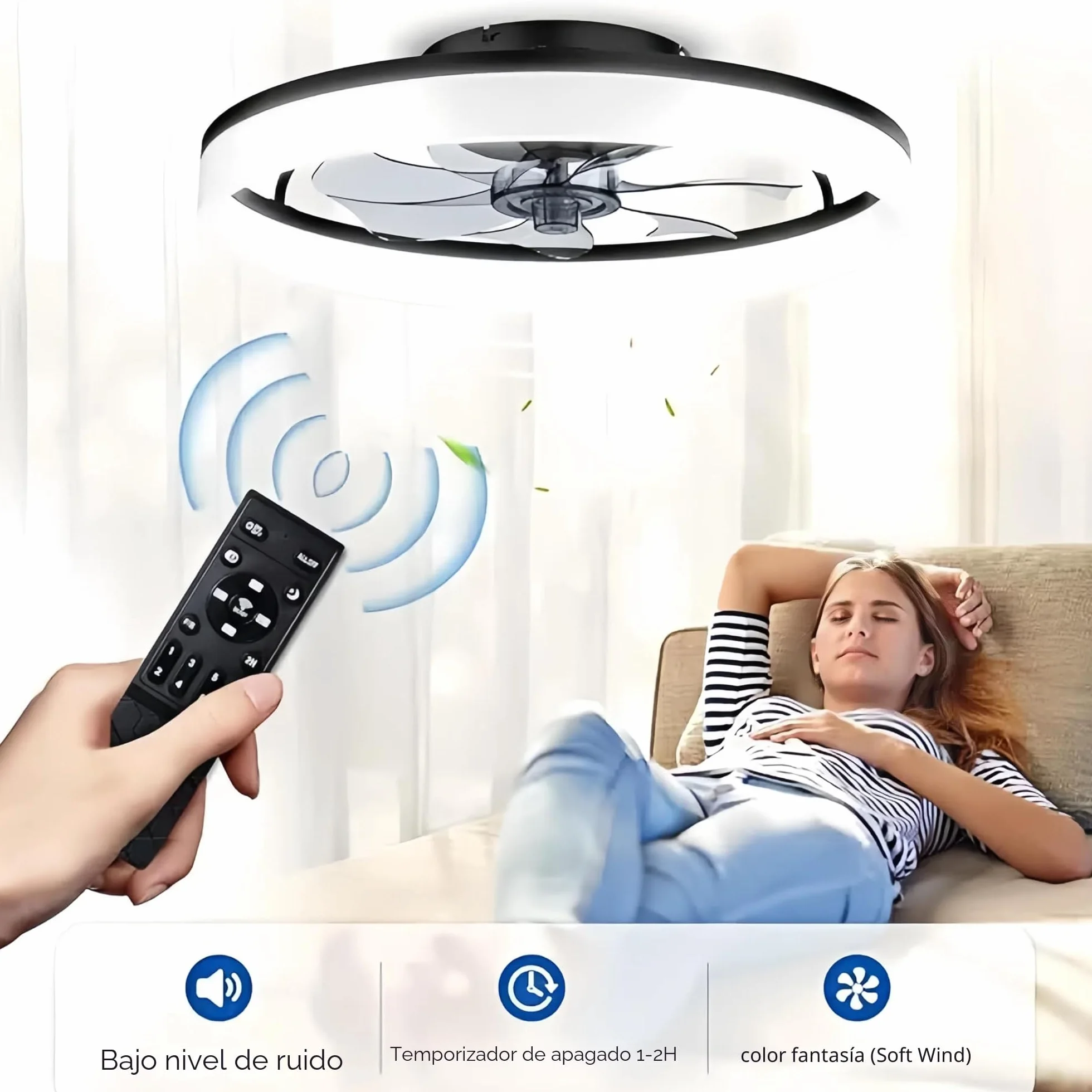 Ventilador de techo 48W 50cm con luz LED regulable mando a distancia 6 velocidades