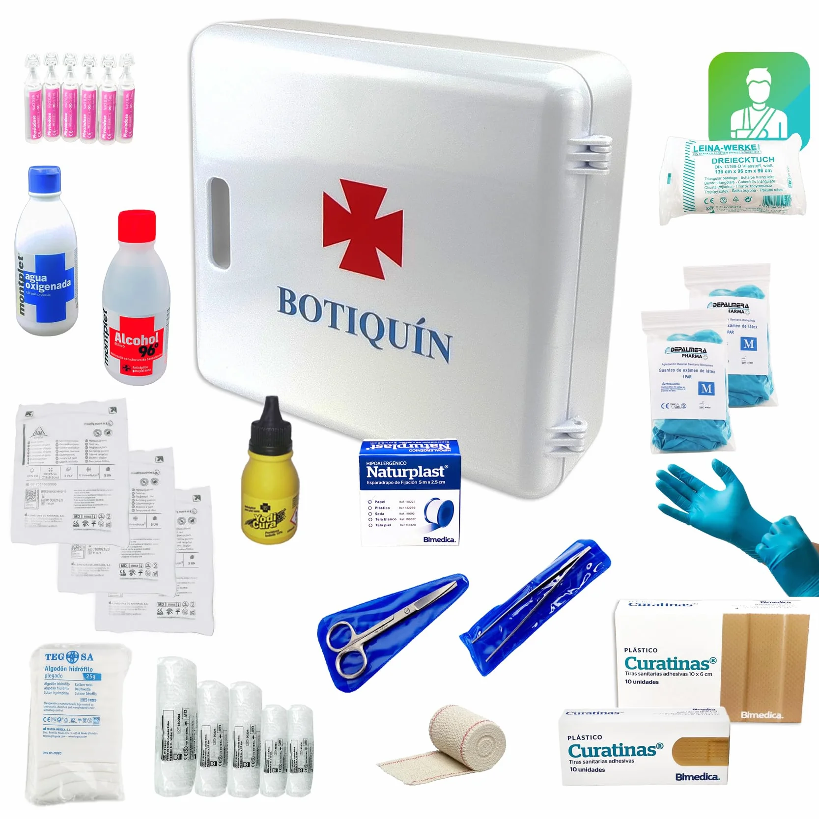 Pharma Botiquin Armario de pared Primeros Auxilios para Hogar Trabajo Casa Oficina con Guantes Vendas Gasas Algodon Tijeras Tiritas