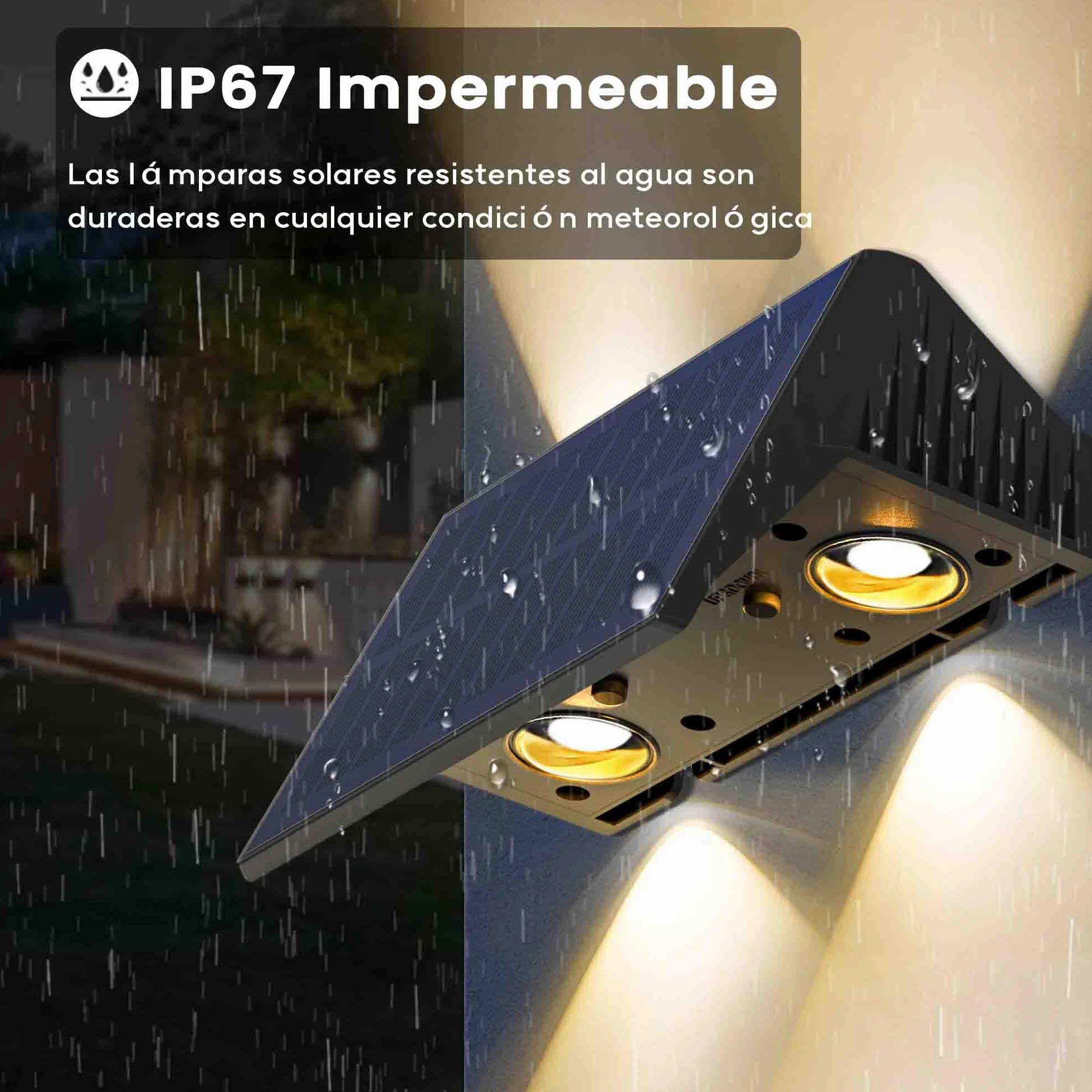 Aplique Solar Exterior IP67 Impermeable 4 LED Blanco Cálido para Jardín Patio Balcón