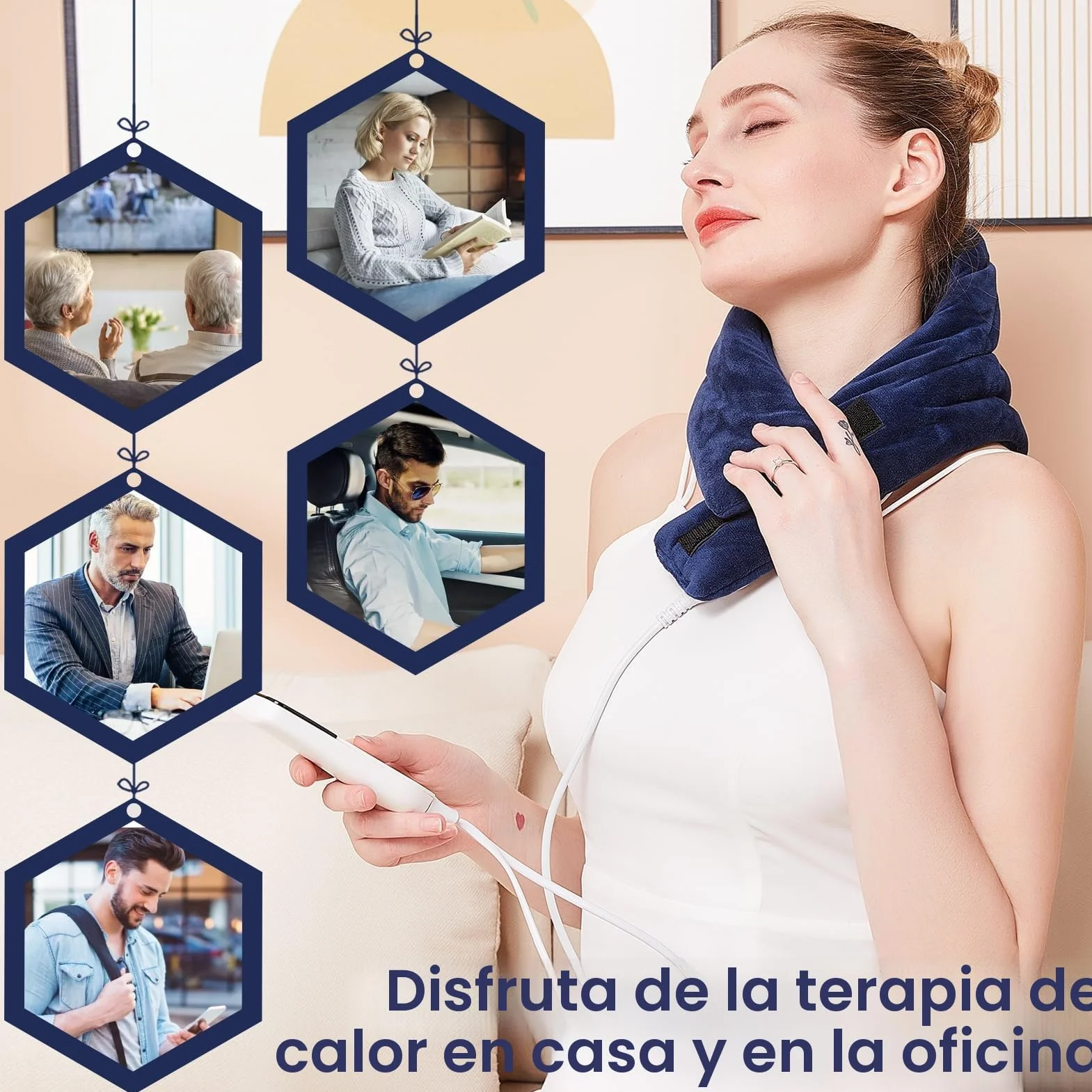 JOBYNA Almohadilla Térmica Eléctrica para Cuello, Calentamiento Rápido 5s, 30-70℃ Ajustable, Apagado Automático 74x19cm