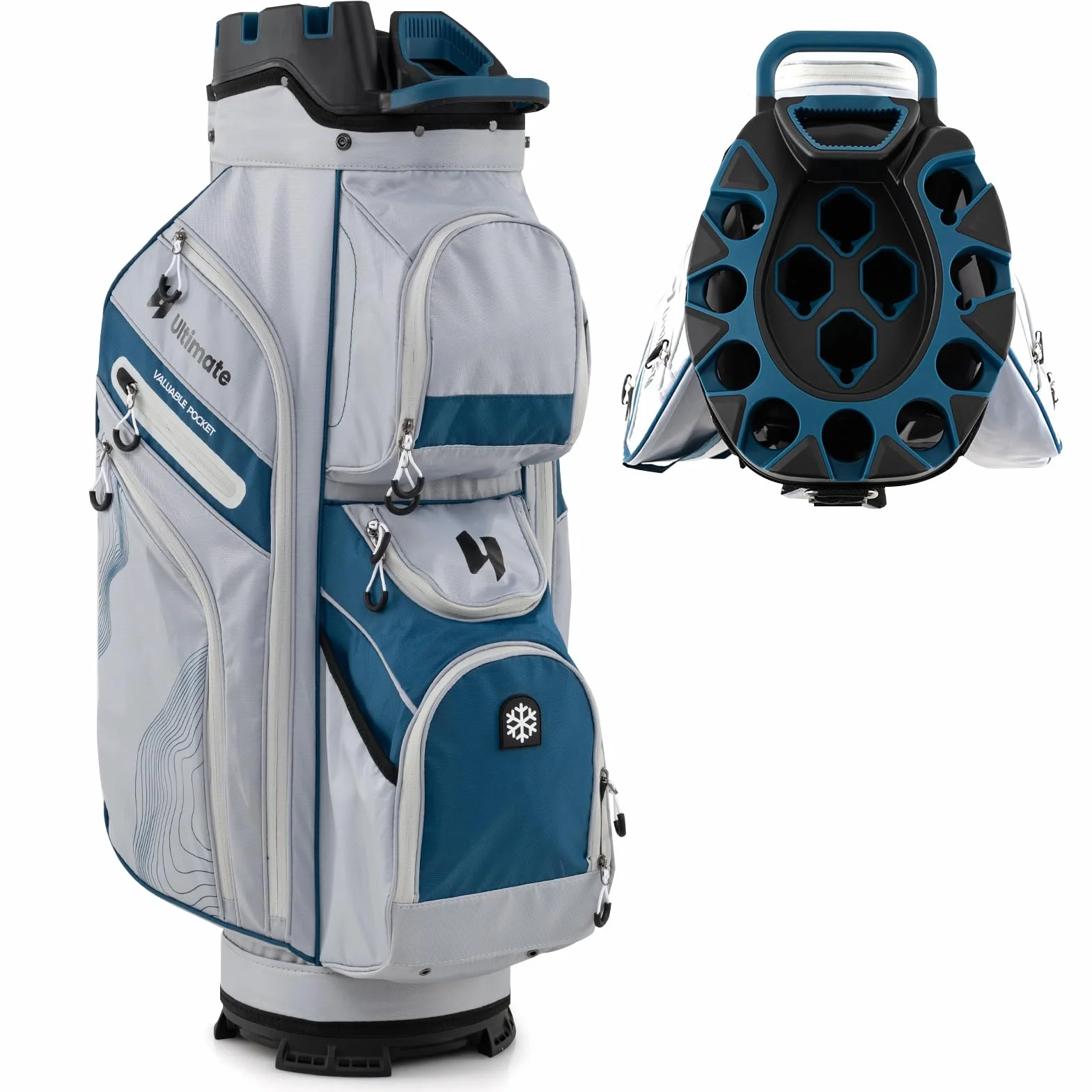 COSTWAY Bolsa Golf 14 Divisores 9 Bolsillas Cremallera Nevera Bolsillo Correa Acolchada Soporte Paraguas Capucha Lluvia Carro Palos