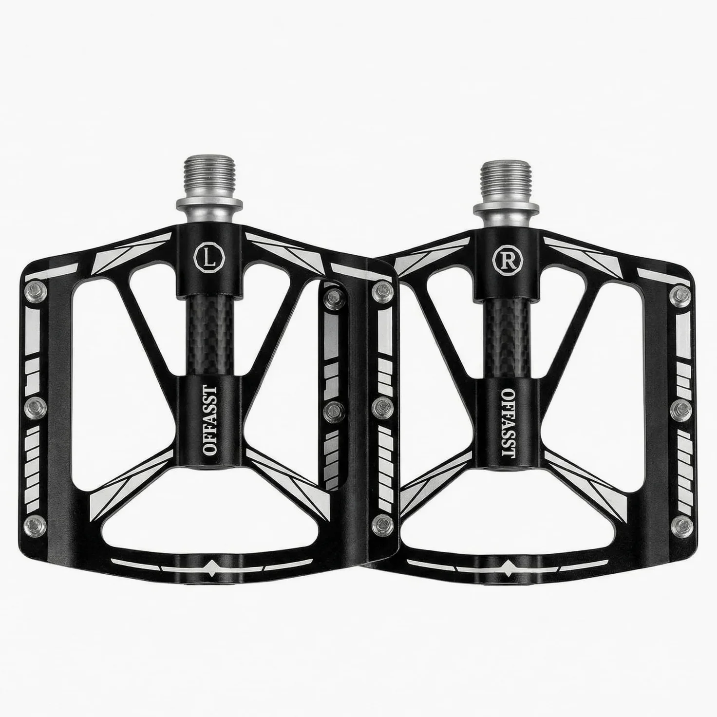 Pedales de bicicleta de montaña de carbono ultralichte 283 g, 3 rodamientos CNC de aluminio con tubo interior de carbono y eje Cr-Mo - 9/16" MTB/Road Bike Plataforma, 6 pines de acero