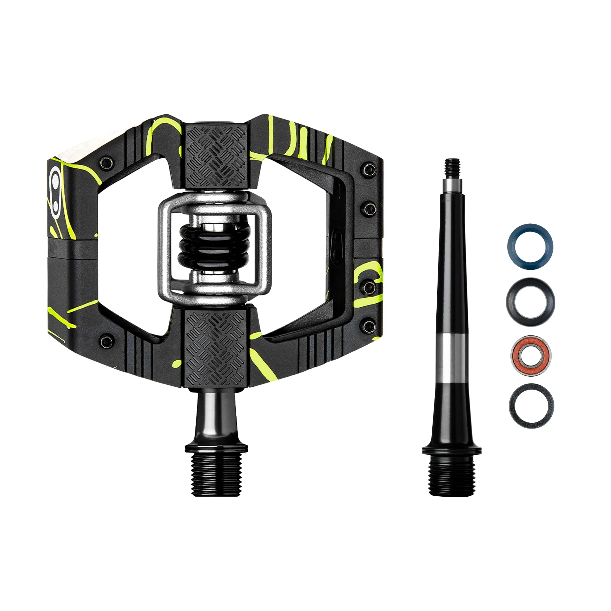 Crankbrothers Mallet E - Pedales de Bicicleta de montaña - Colección Splatter - Plataforma optimizada MTB Enduro - Sistema de Clip par de Pedales para Bicicleta de montaña (Tacos incluidos)