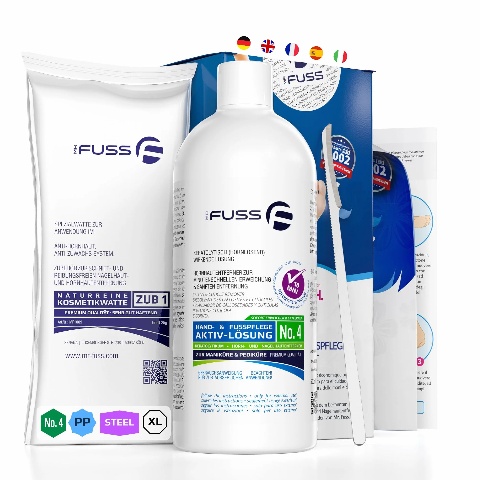 Mr. Fuss Eliminador de cutículas N.º 4 Plus Pack Steel 3 piezas 500 ml acero inoxidable