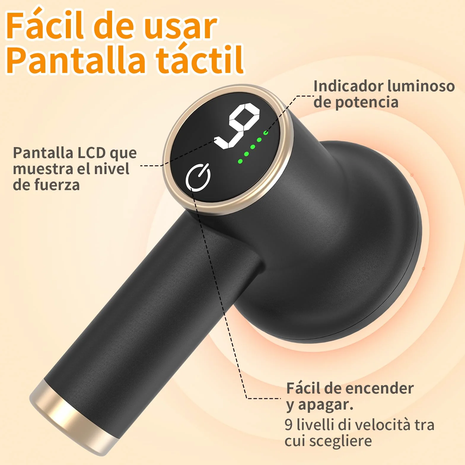 Masajeador Reductor y Anticelulítico Eléctrico, 9 Velocidades, Batería Larga Duración, 8 Cabezales, Negro