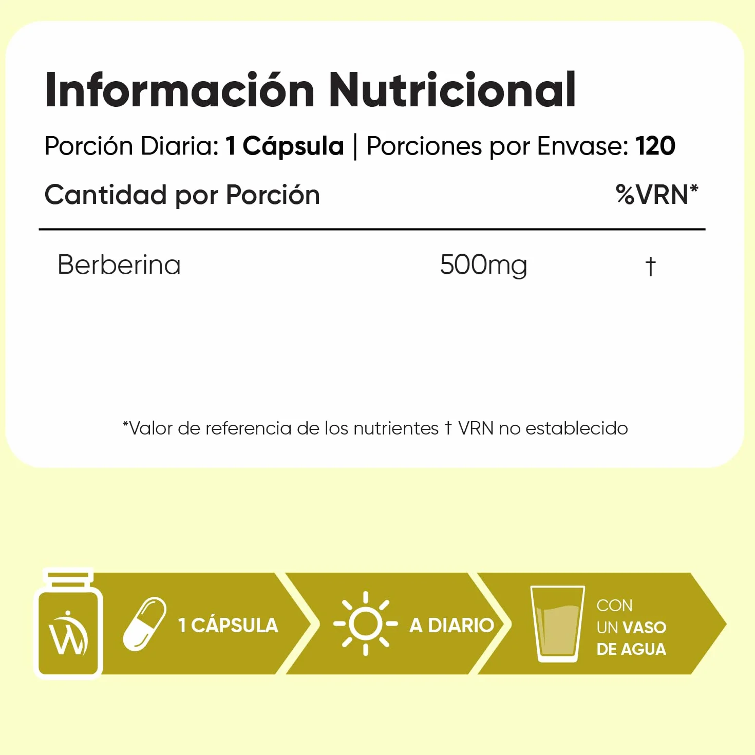 Berberina 500mg 120 Cápsulas 85% Alcaloides Suplemento Vegano Sin Gluten