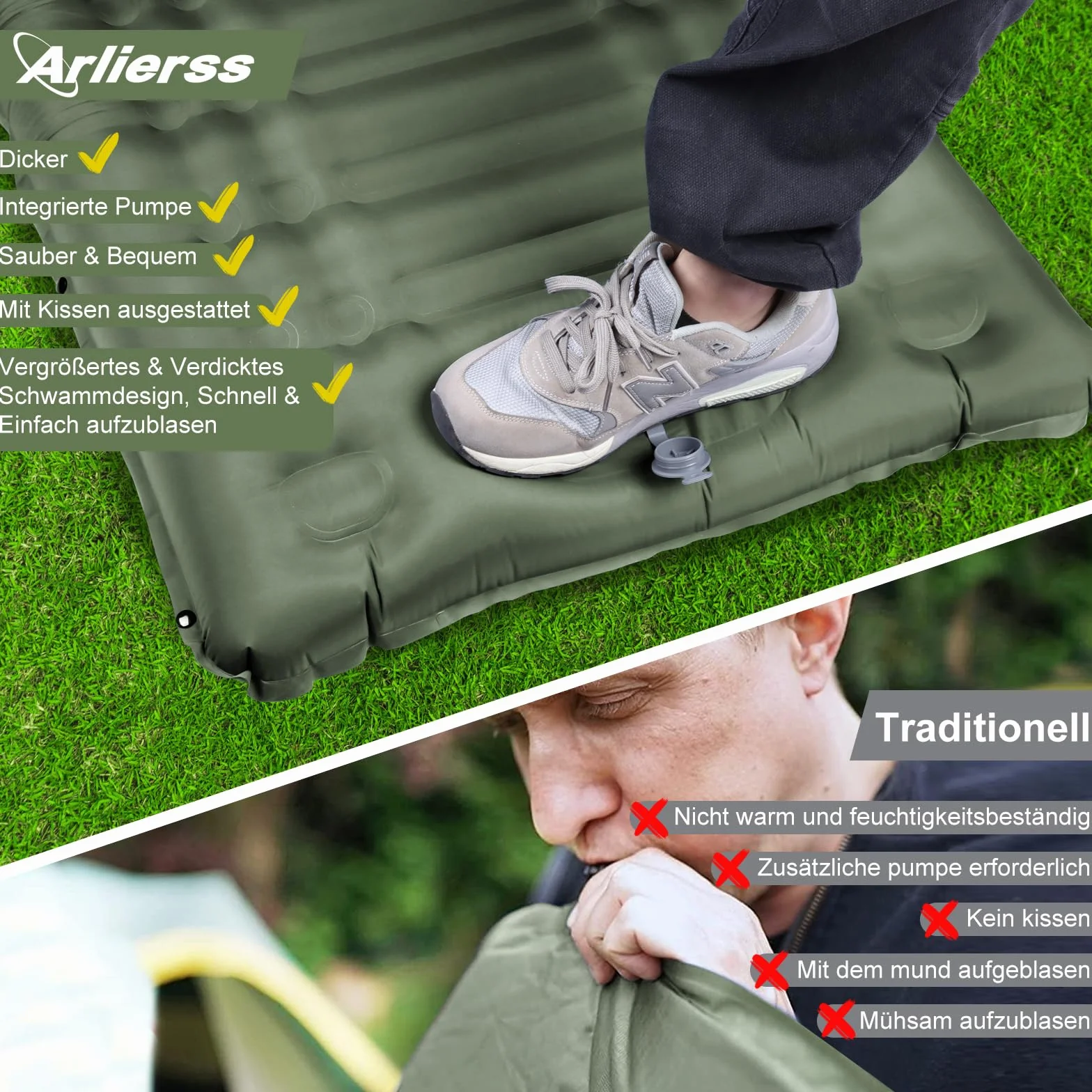 Esterilla Camping Autoinflable,12cm de Espesor Colchon Hinchable Camping con Bomba De Pie,Colchón Autoinflable para Acampada para Playa,Senderismo,Tienda de Campaña