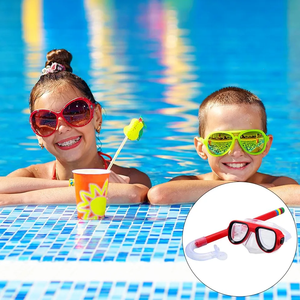 Juego de 5 protectores faciales de plástico para niños, deportes al aire libre, deportes acuáticos, buceo, piscina, gafas de protección facial con tubo de respiración, color rojo