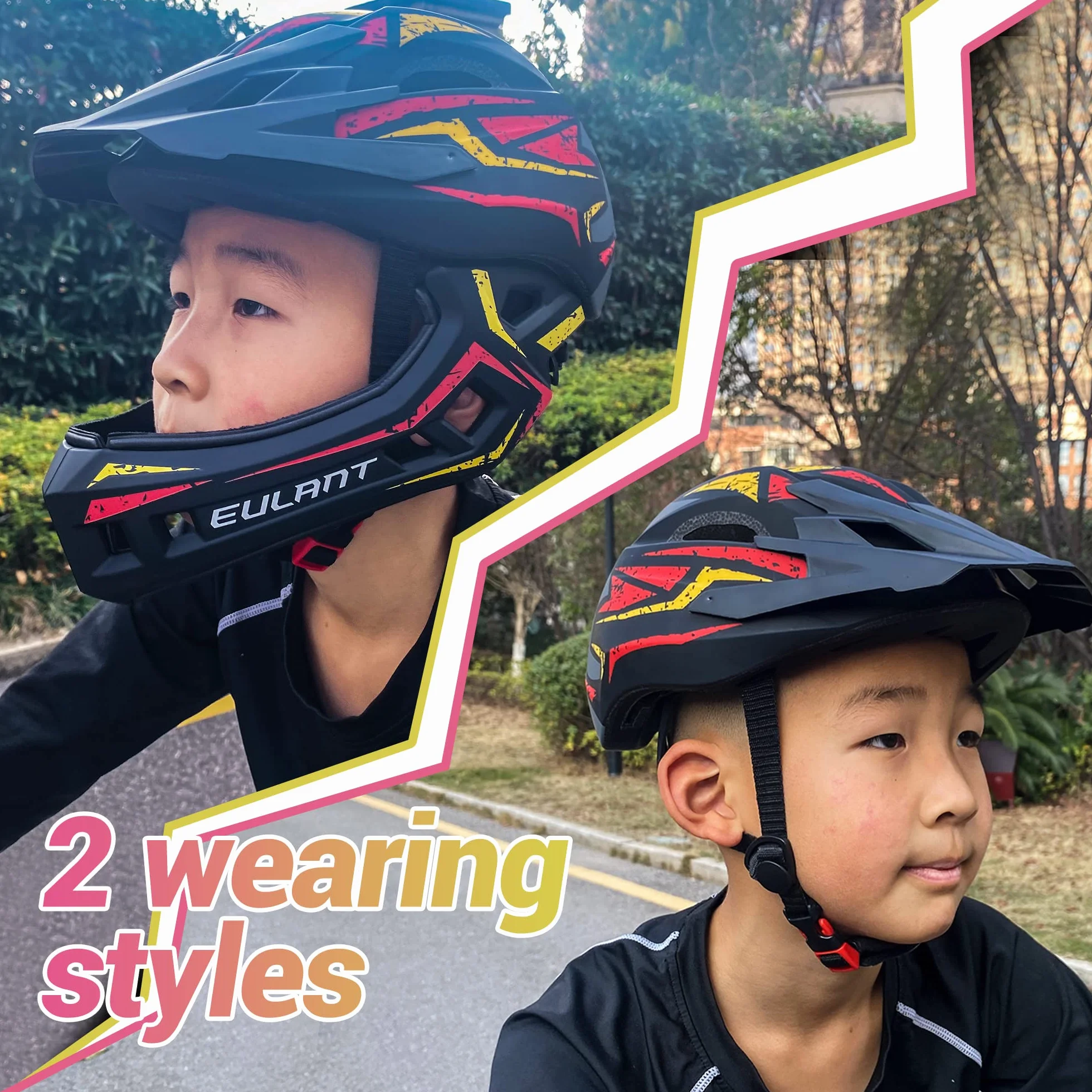 EULANT Casco de Bicicleta con Mentonera Desmontable para Niño,Ligero Casco Integral Niños para Bici MTB BMX Ciclismo Moto Patinaje Scooter Skate Hoverboard