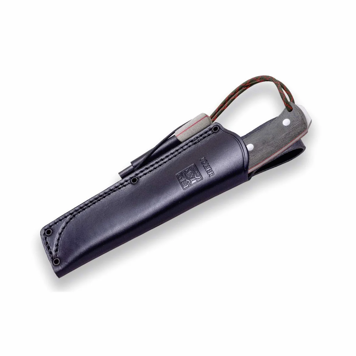 Joker Cuchillo de Supervivencia Deportivo Nomad CV125-P, Hoja de 12,7 cm, Mango Micarta Canvas, Funda Piel con pedernal, Herramienta de Pesca, Caza, Camping y Senderismo